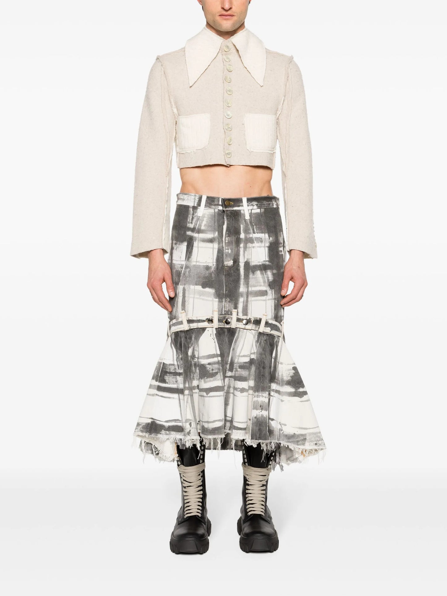 graphic-print denim skirt