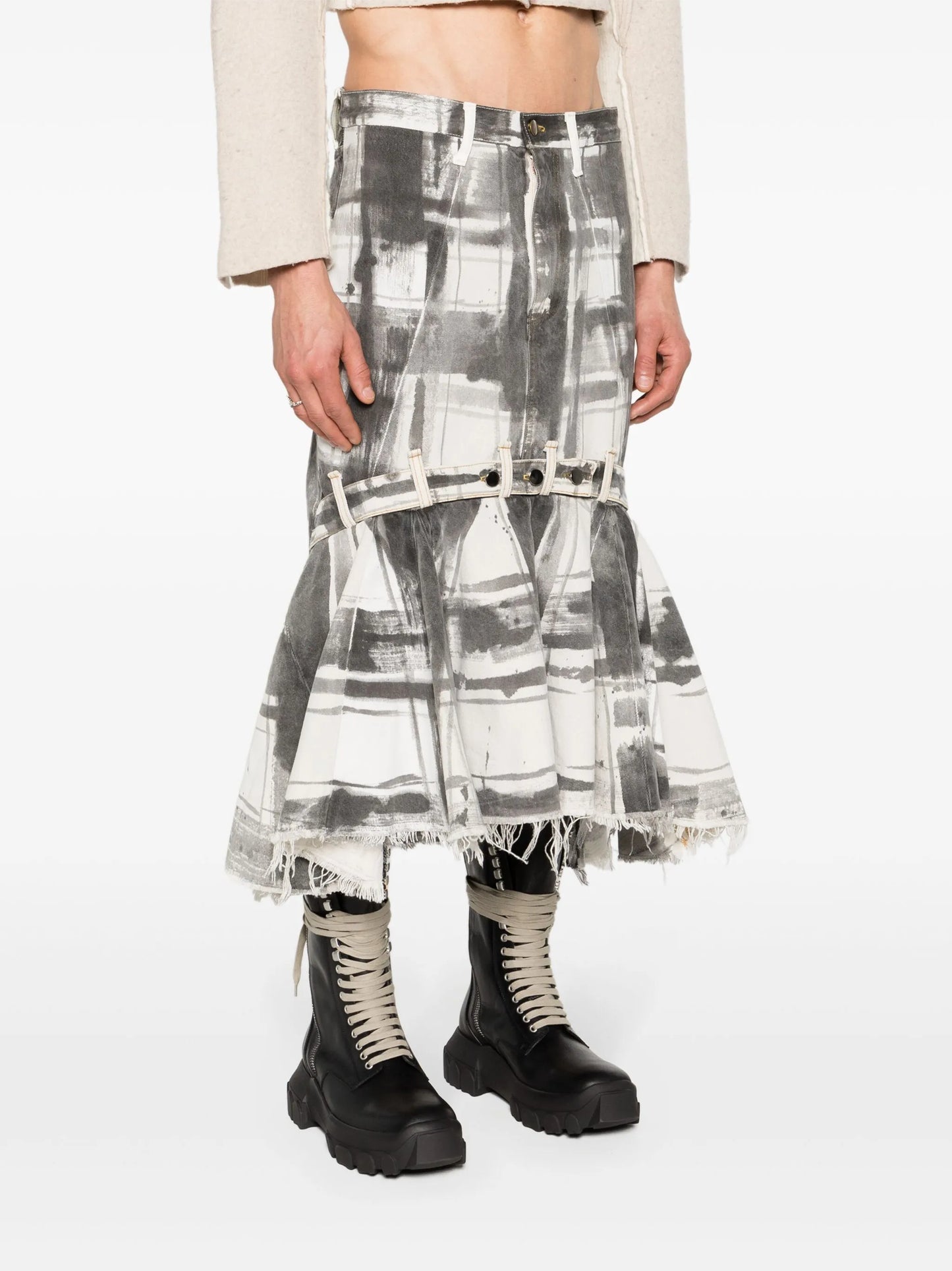 graphic-print denim skirt