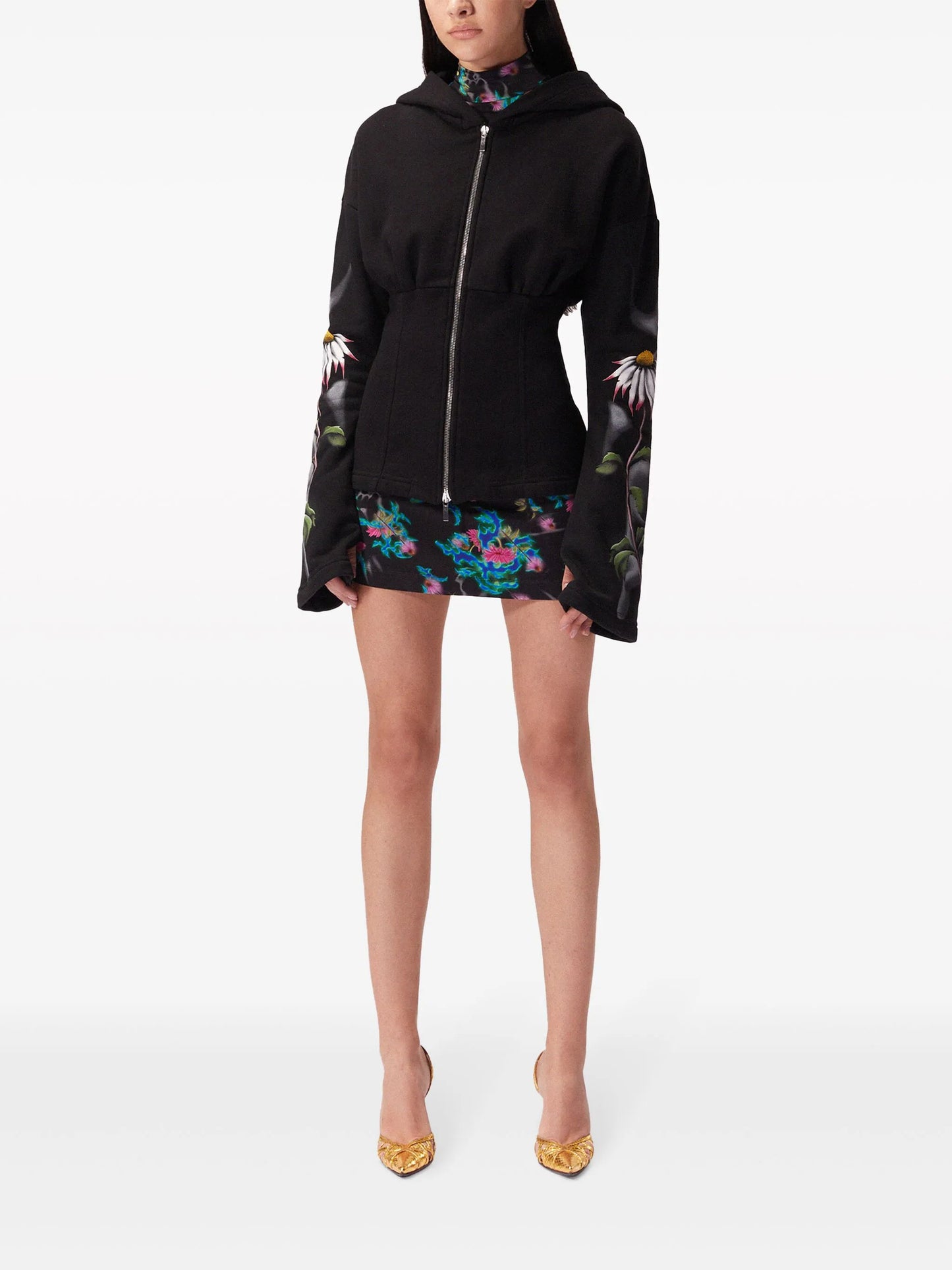 floral-print zip-up hoodie