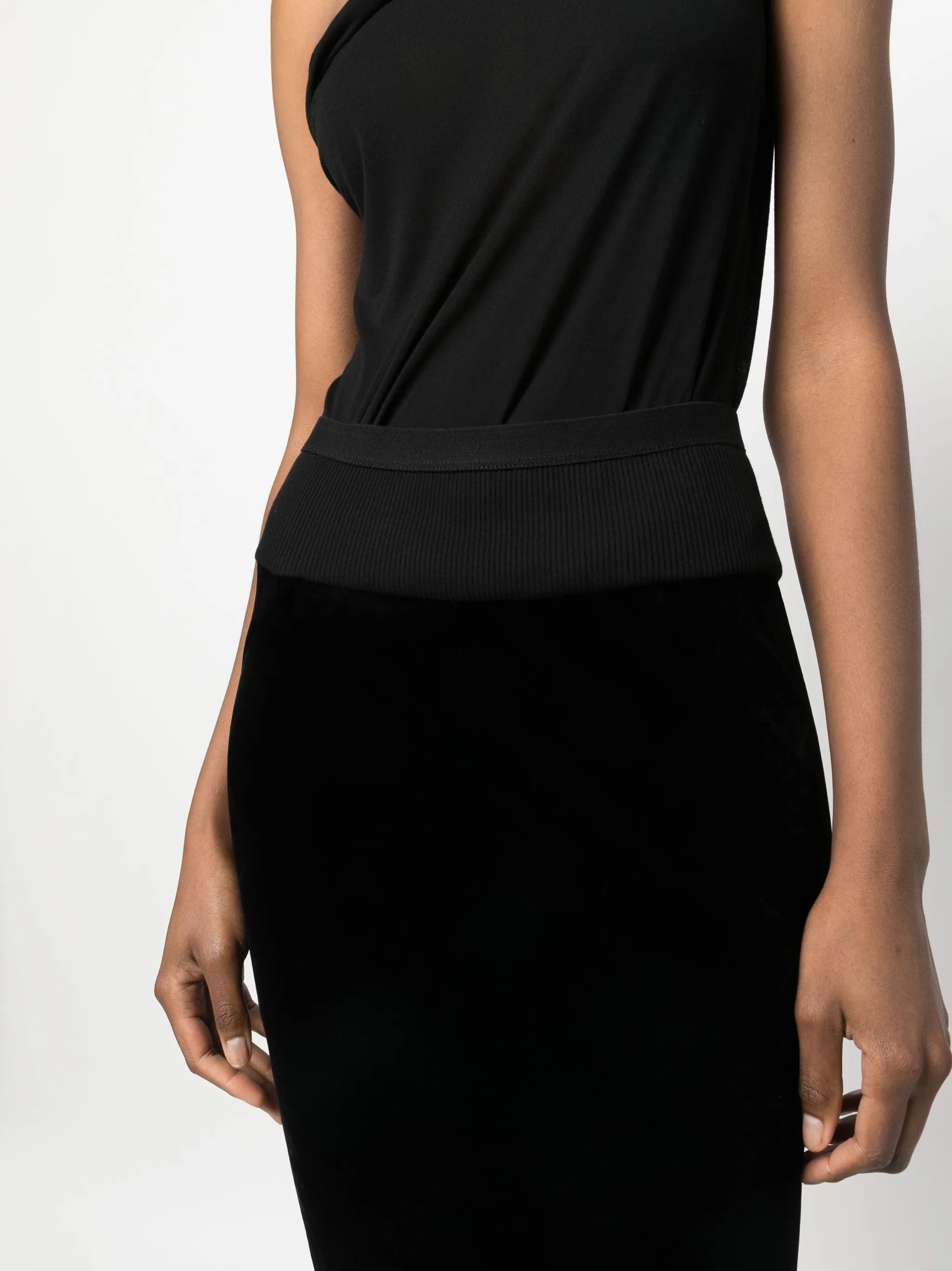 elasticated-waistband pencil midi skirt