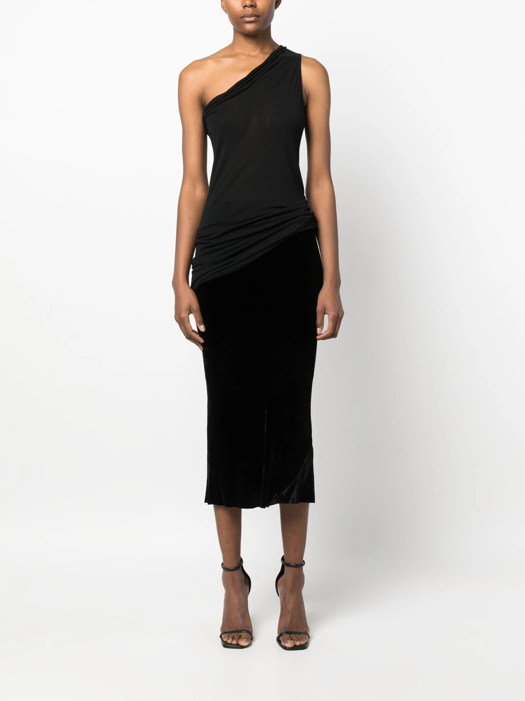 elasticated-waistband pencil midi skirt
