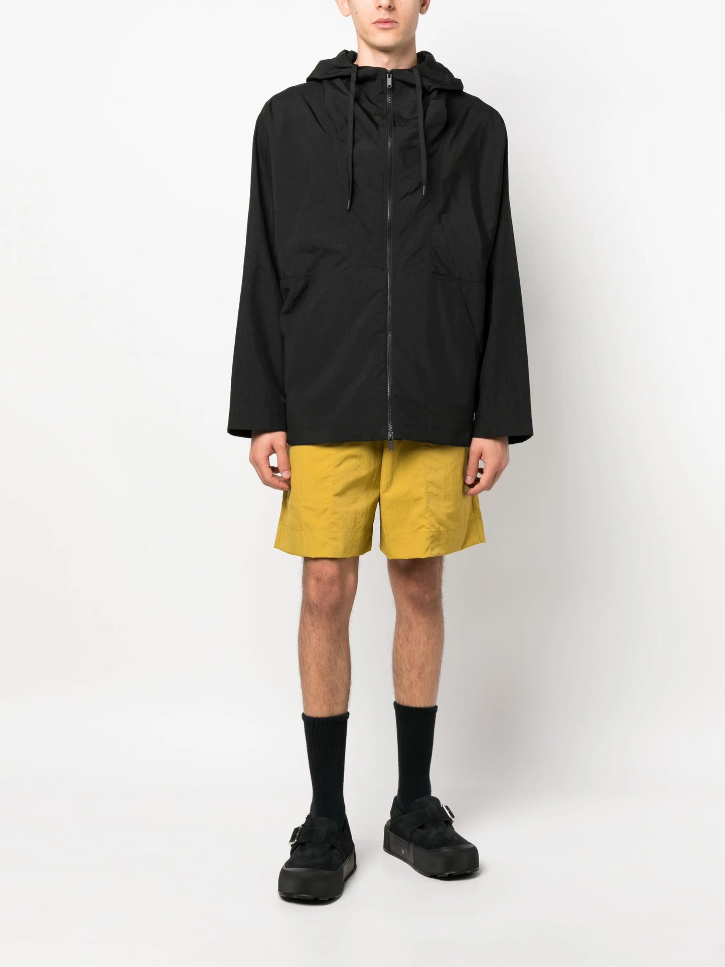 drawstring-hood zipped jacket