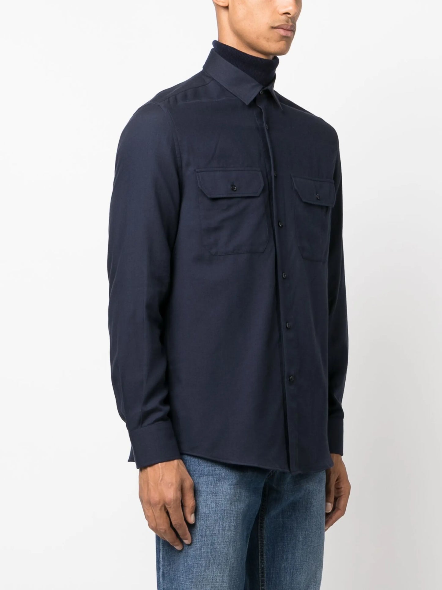 long-sleeve cotton-blend shirt