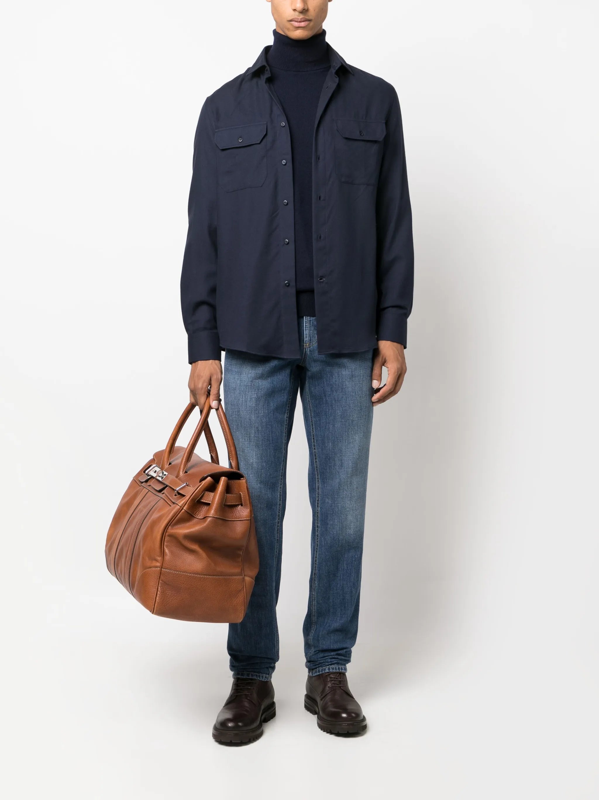 long-sleeve cotton-blend shirt