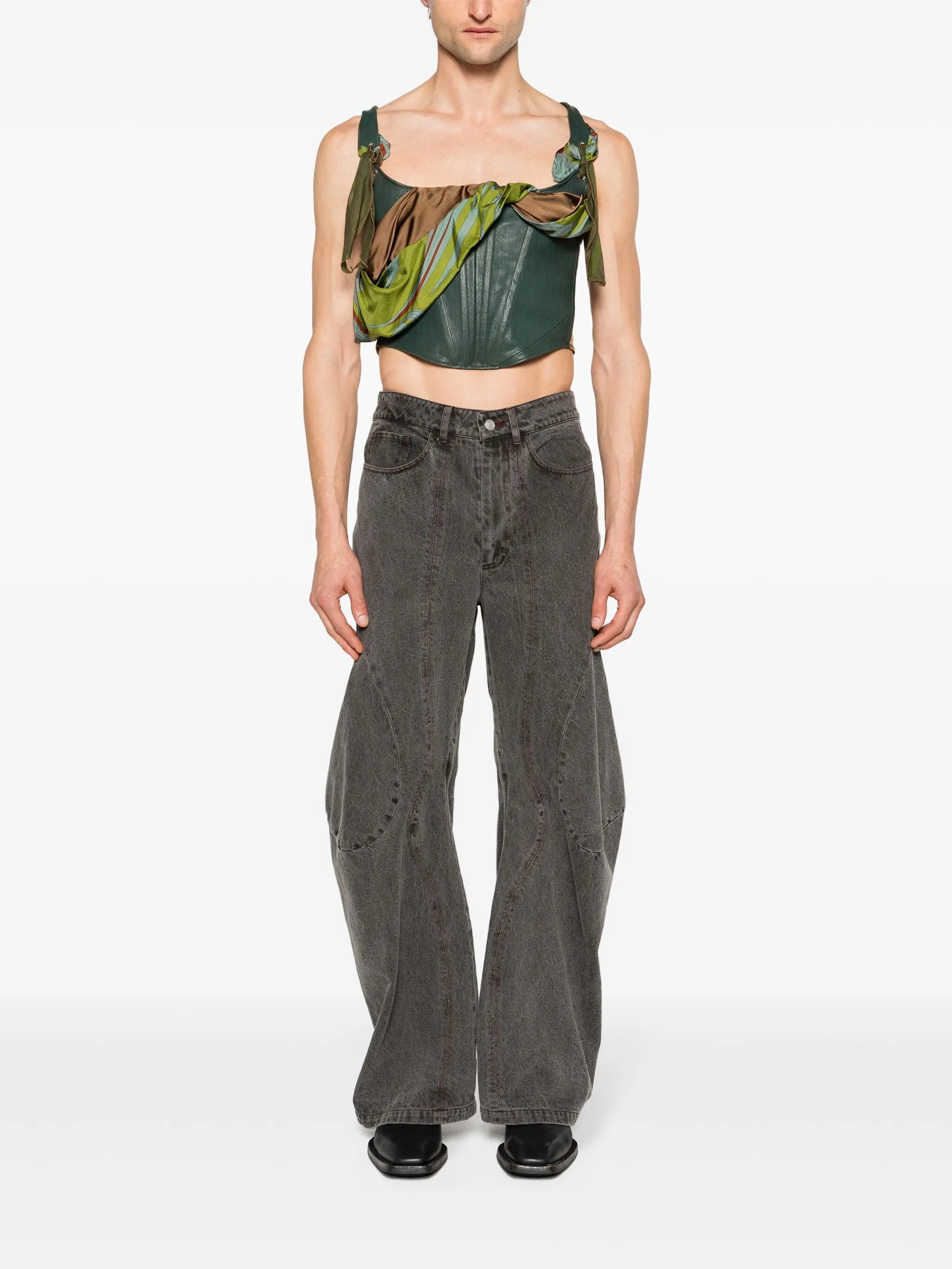 attached-scarf corset top