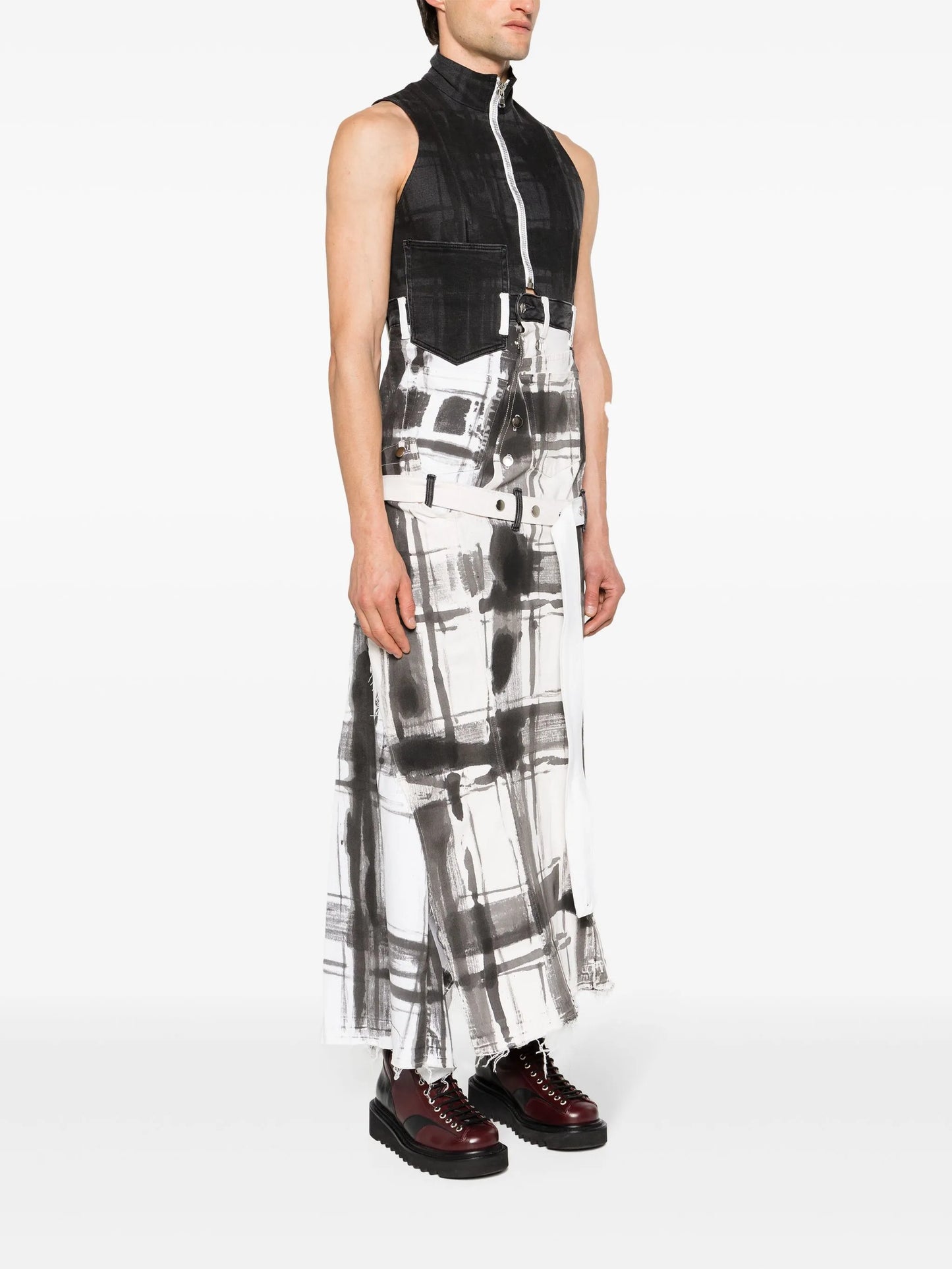 panelled denim maxi dress