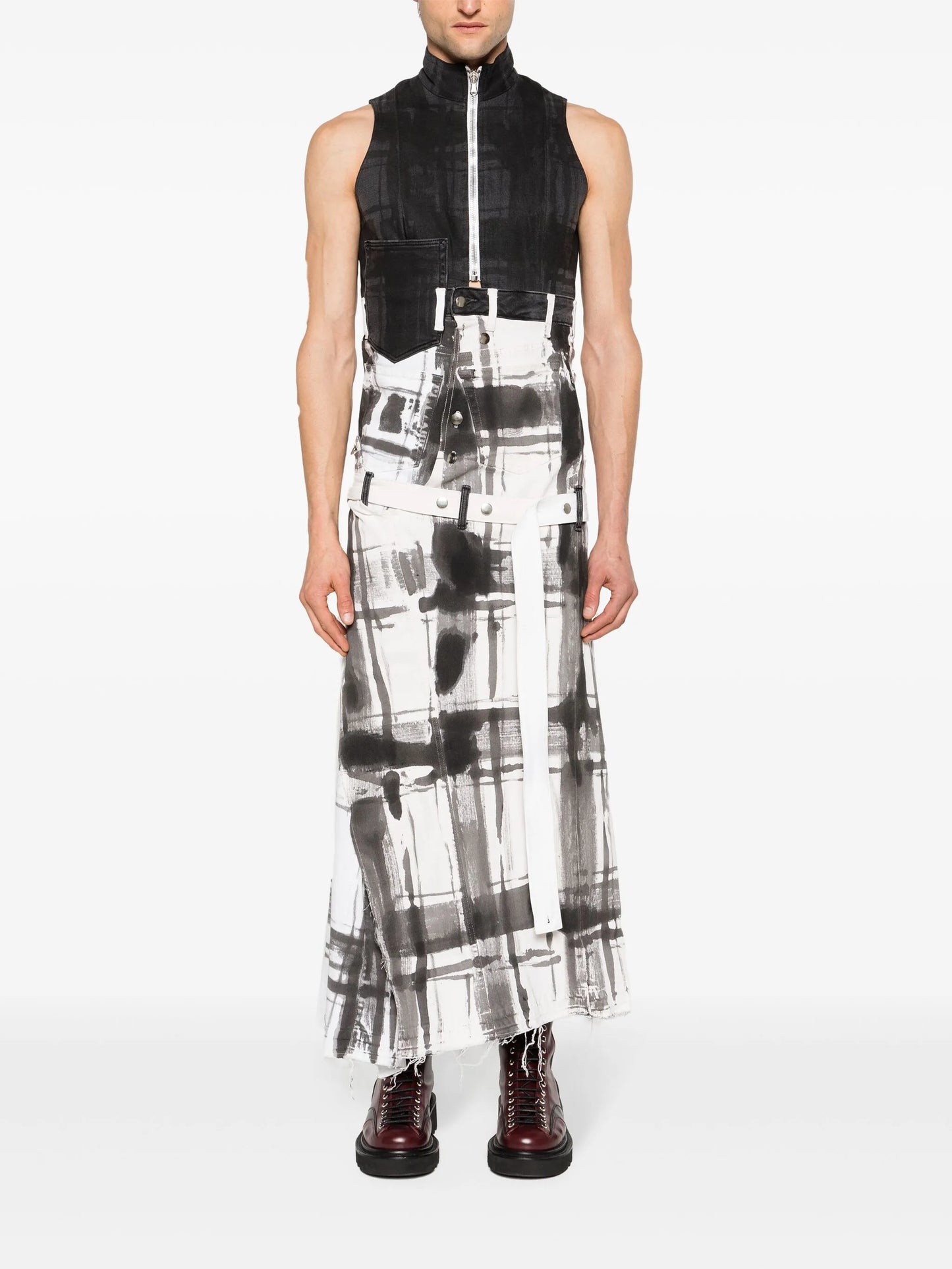 panelled denim maxi dress