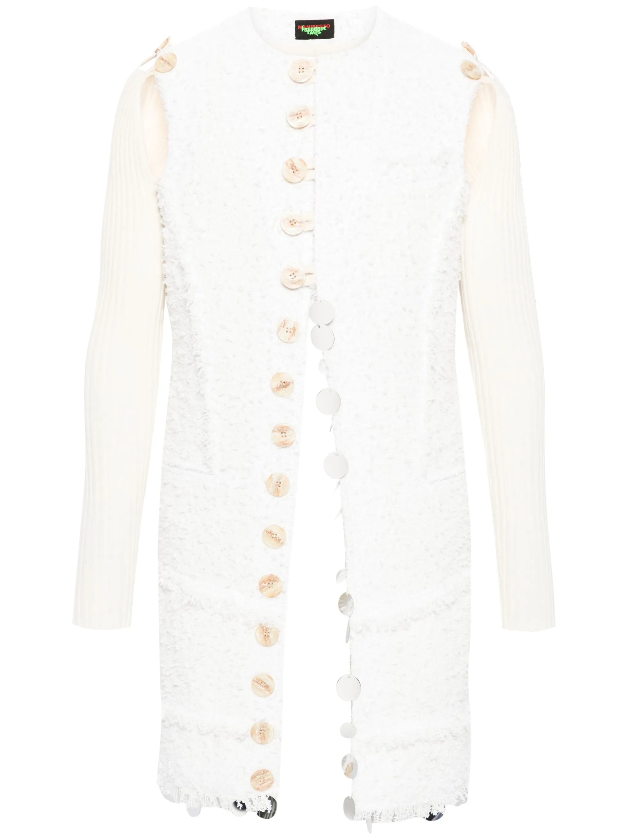 detachable-sleeves bouclé coat