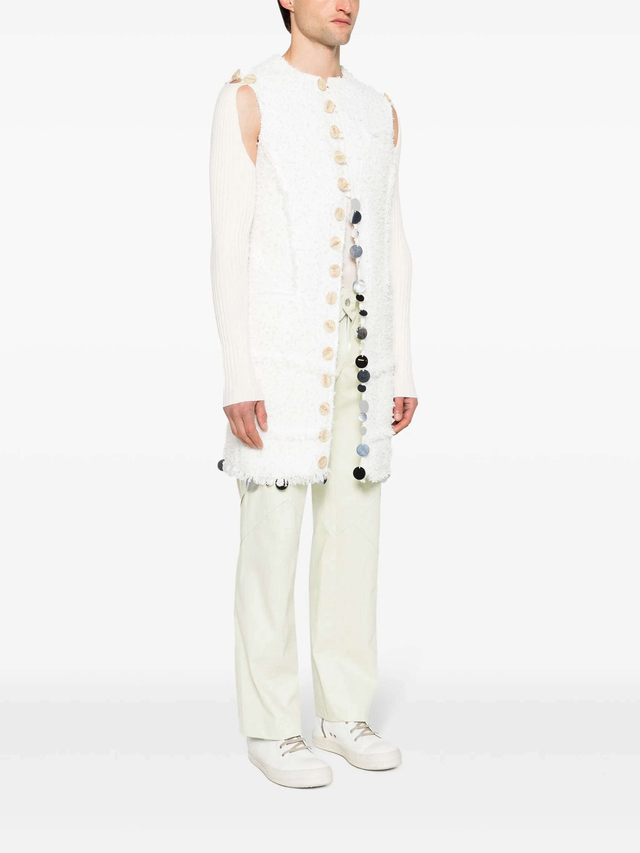 detachable-sleeves bouclé coat