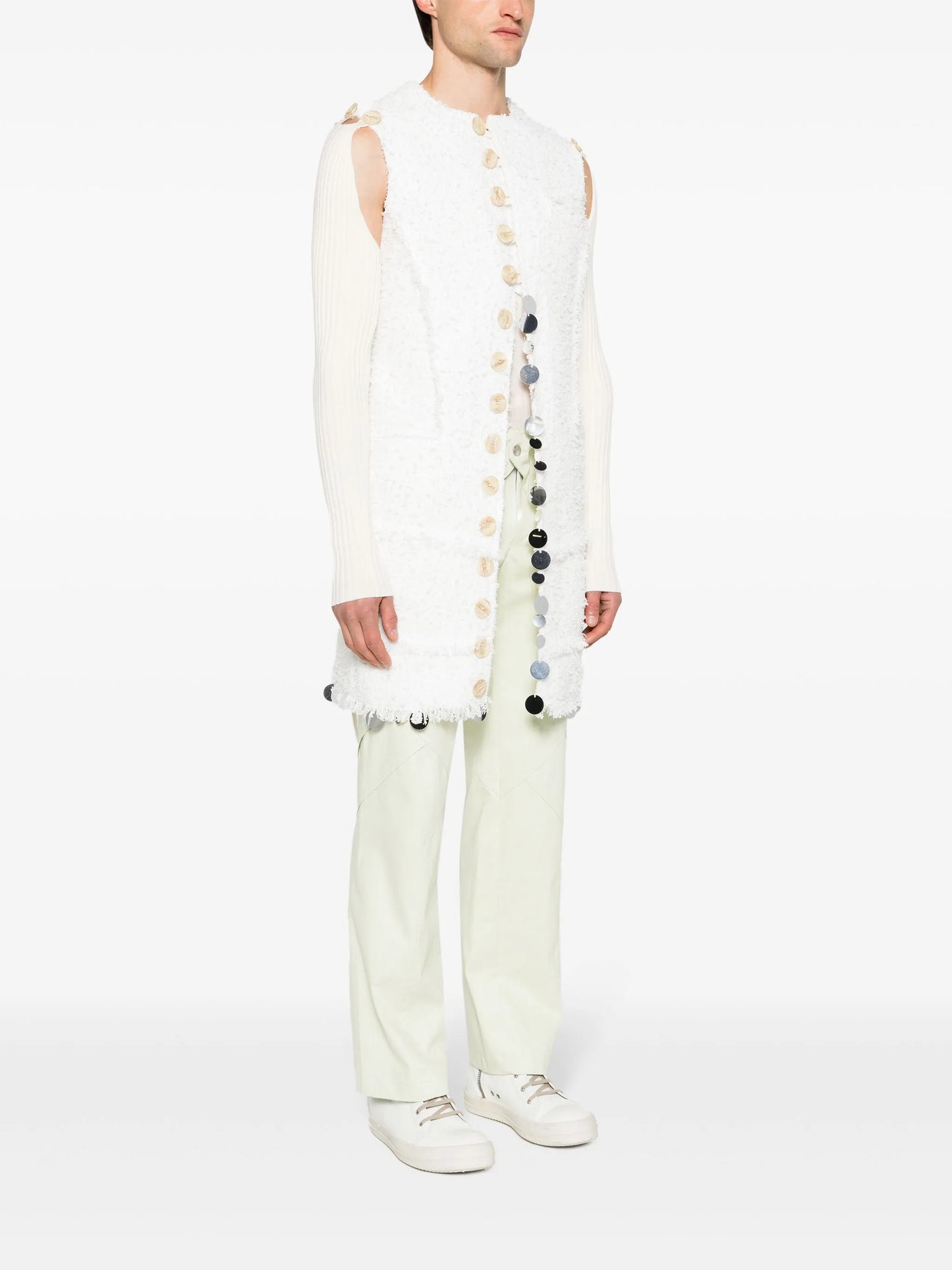detachable-sleeves bouclé coat