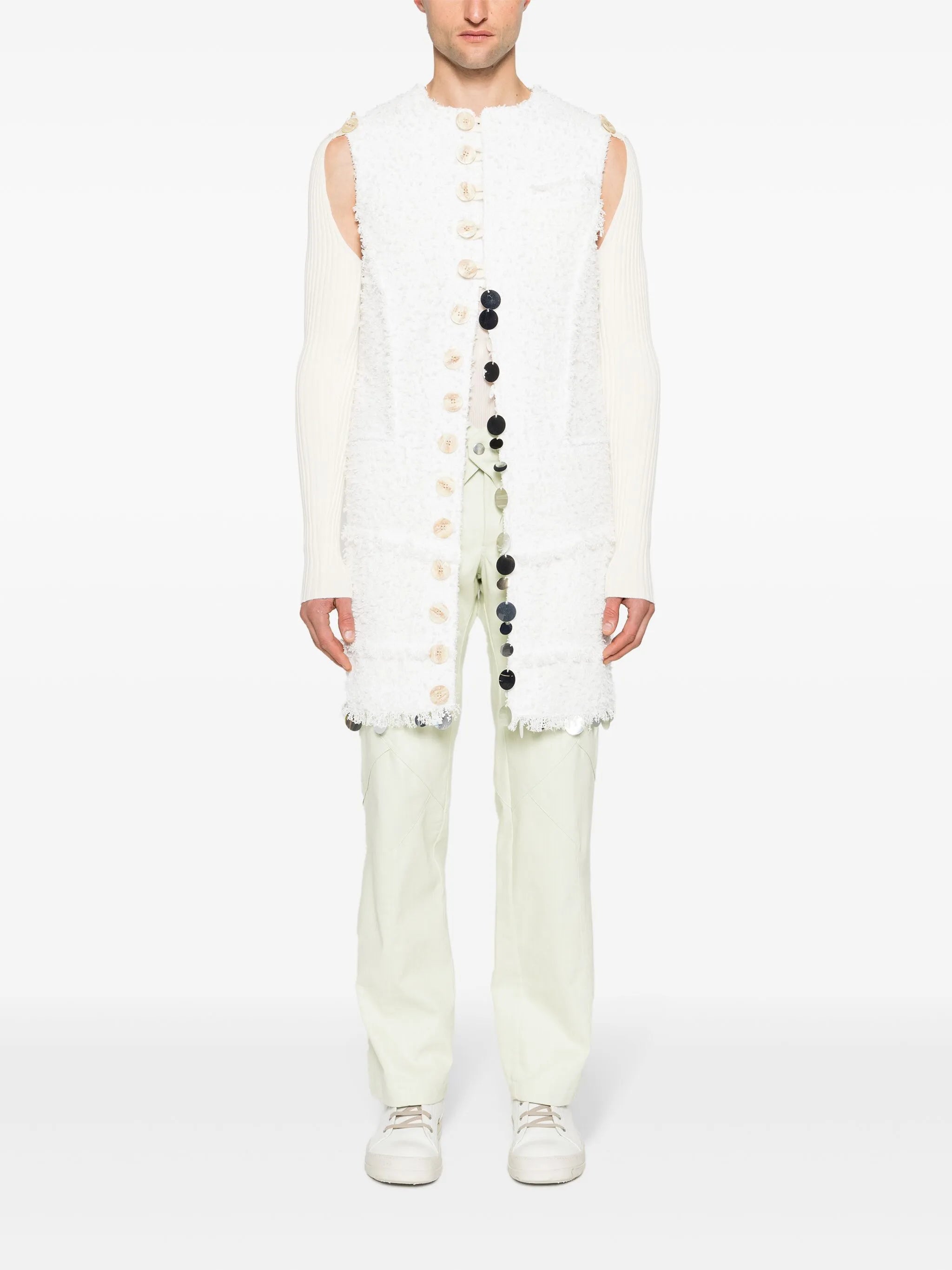 detachable-sleeves bouclé coat