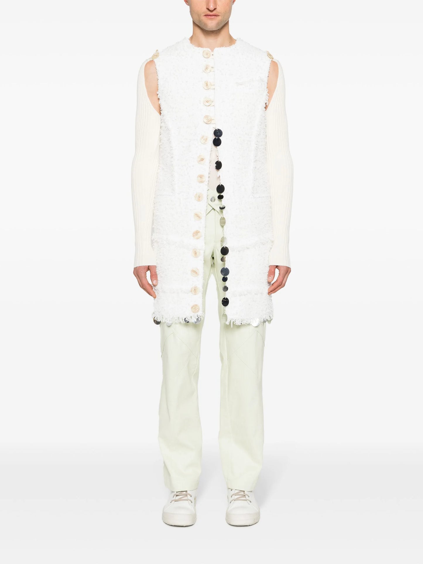 detachable-sleeves bouclé coat