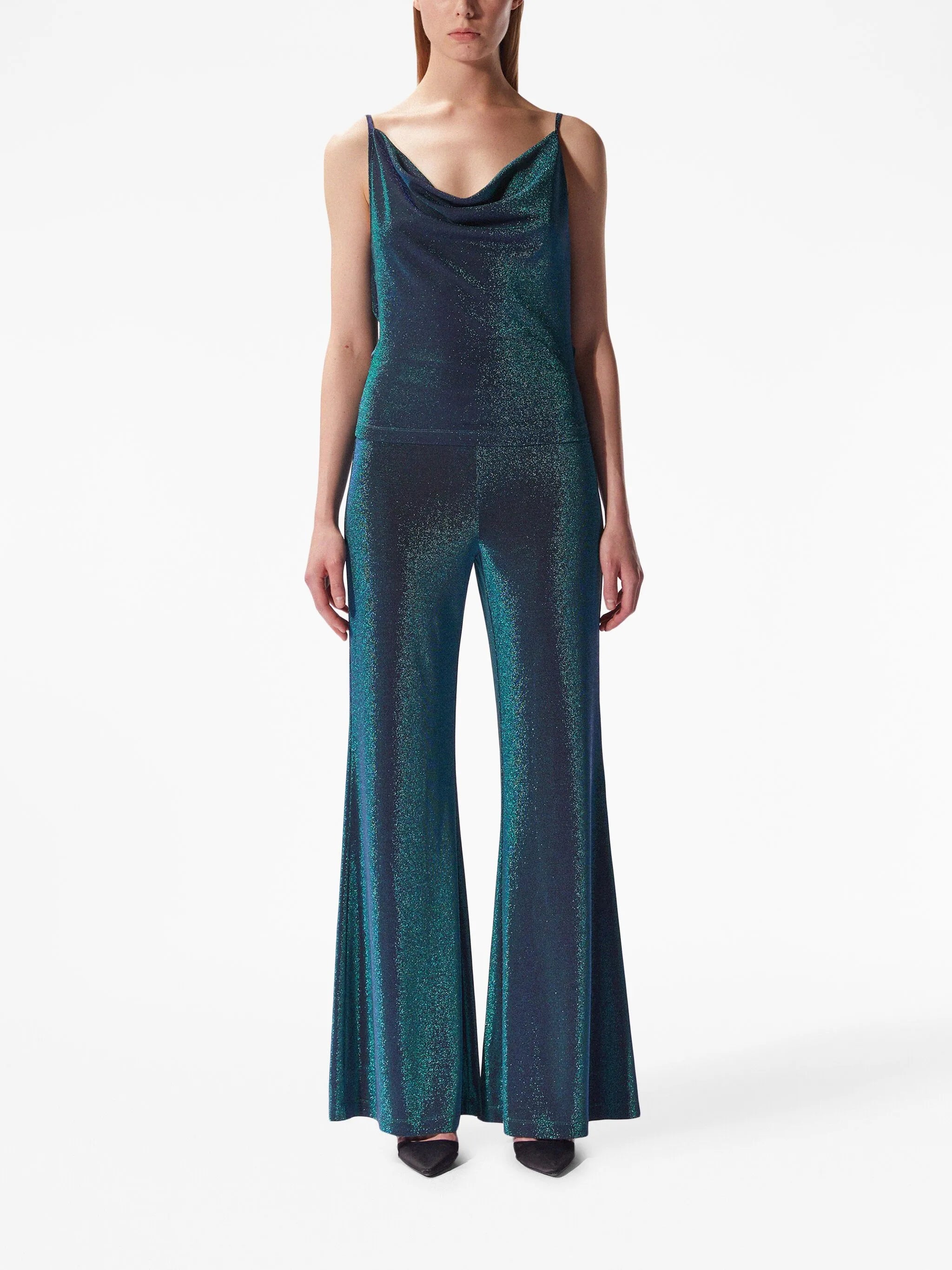 lurex flared trousers