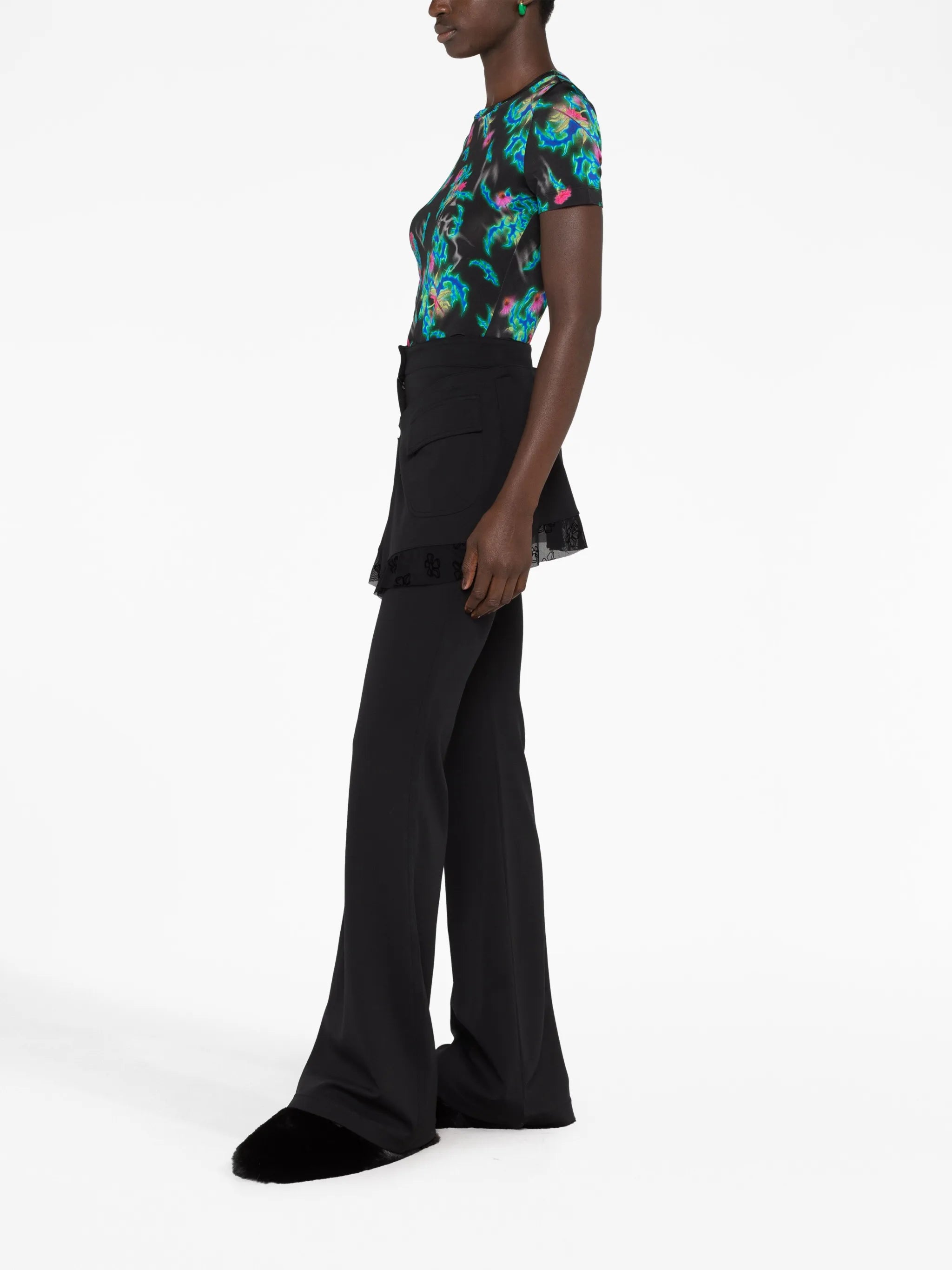 layered flared trousers