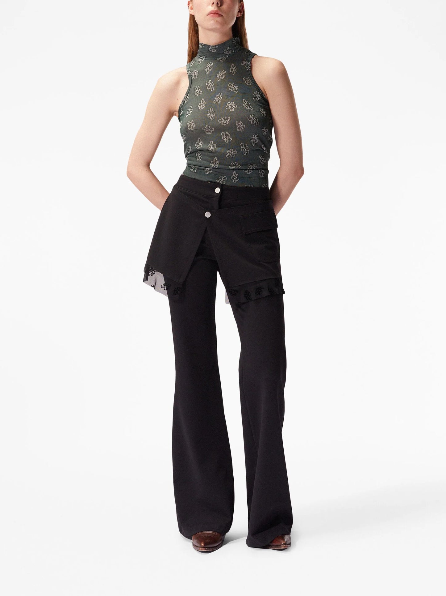 layered flared trousers