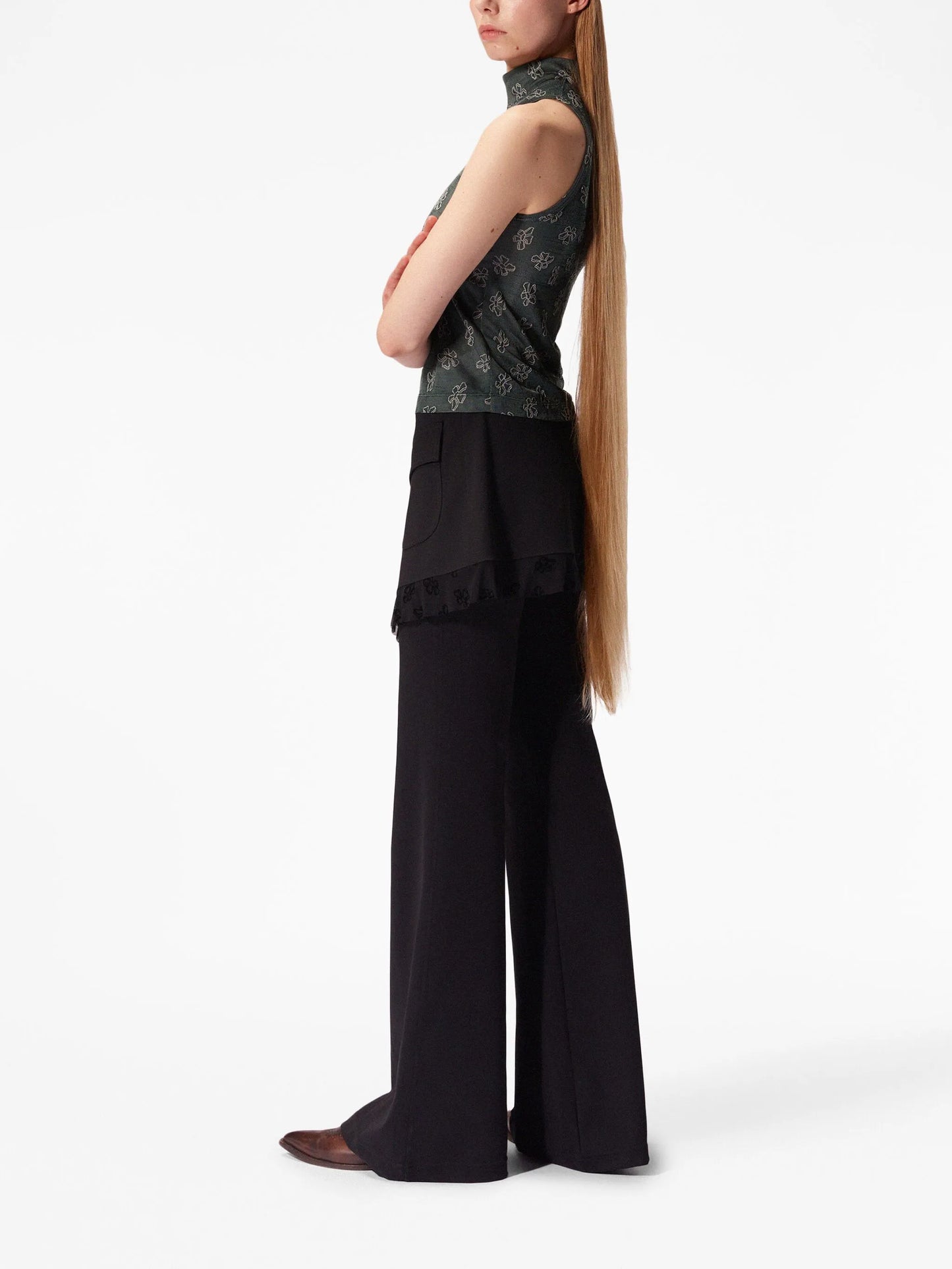 layered flared trousers