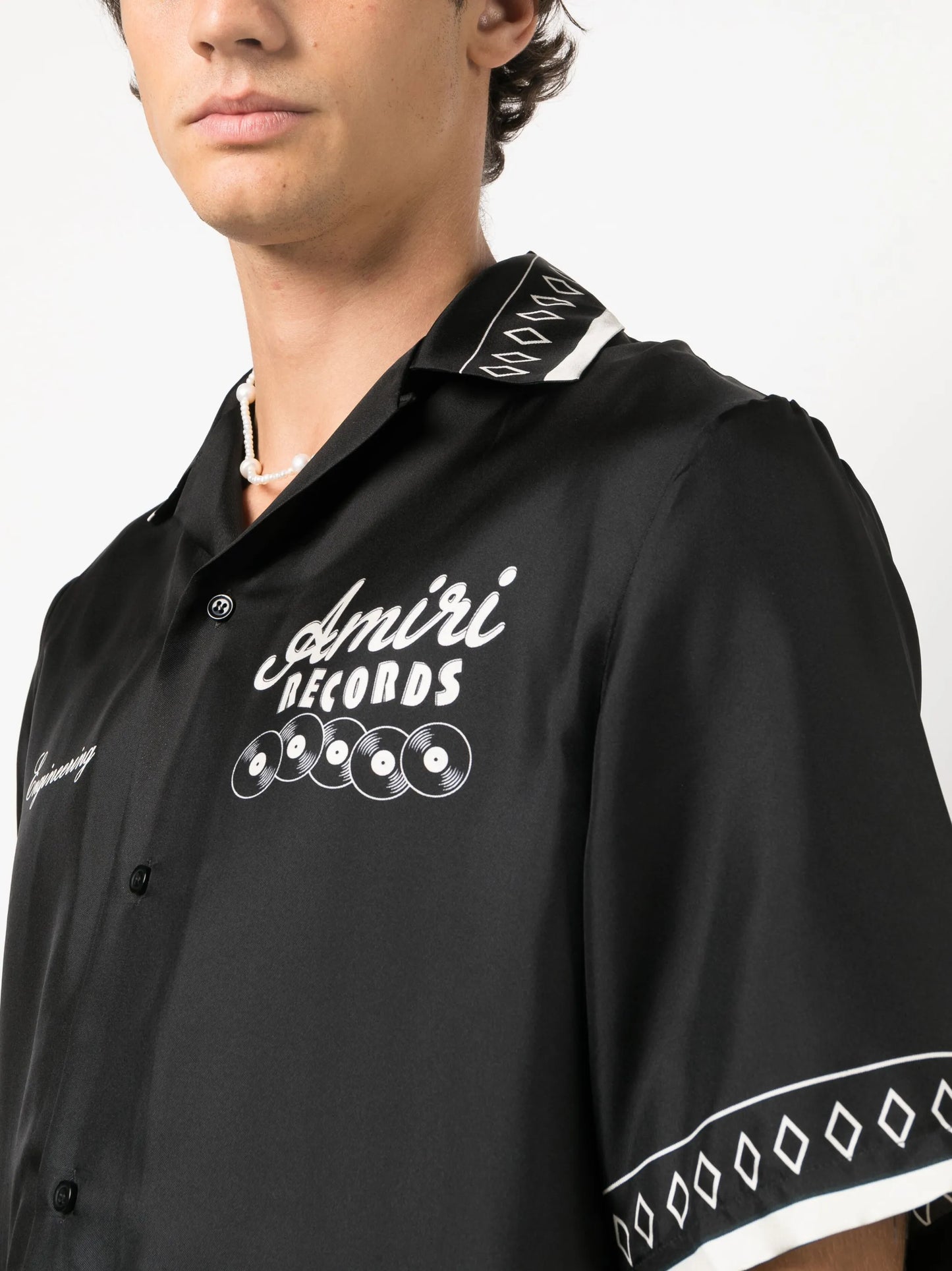 Records graphic-print silk shirt