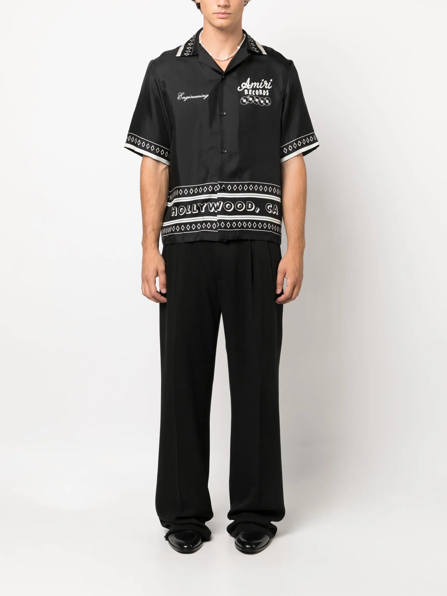 Records graphic-print silk shirt