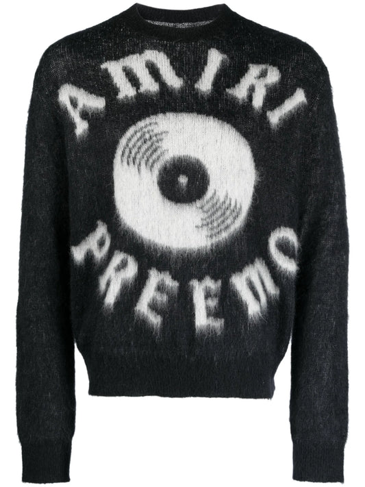 brushed-effect logo-print jumper