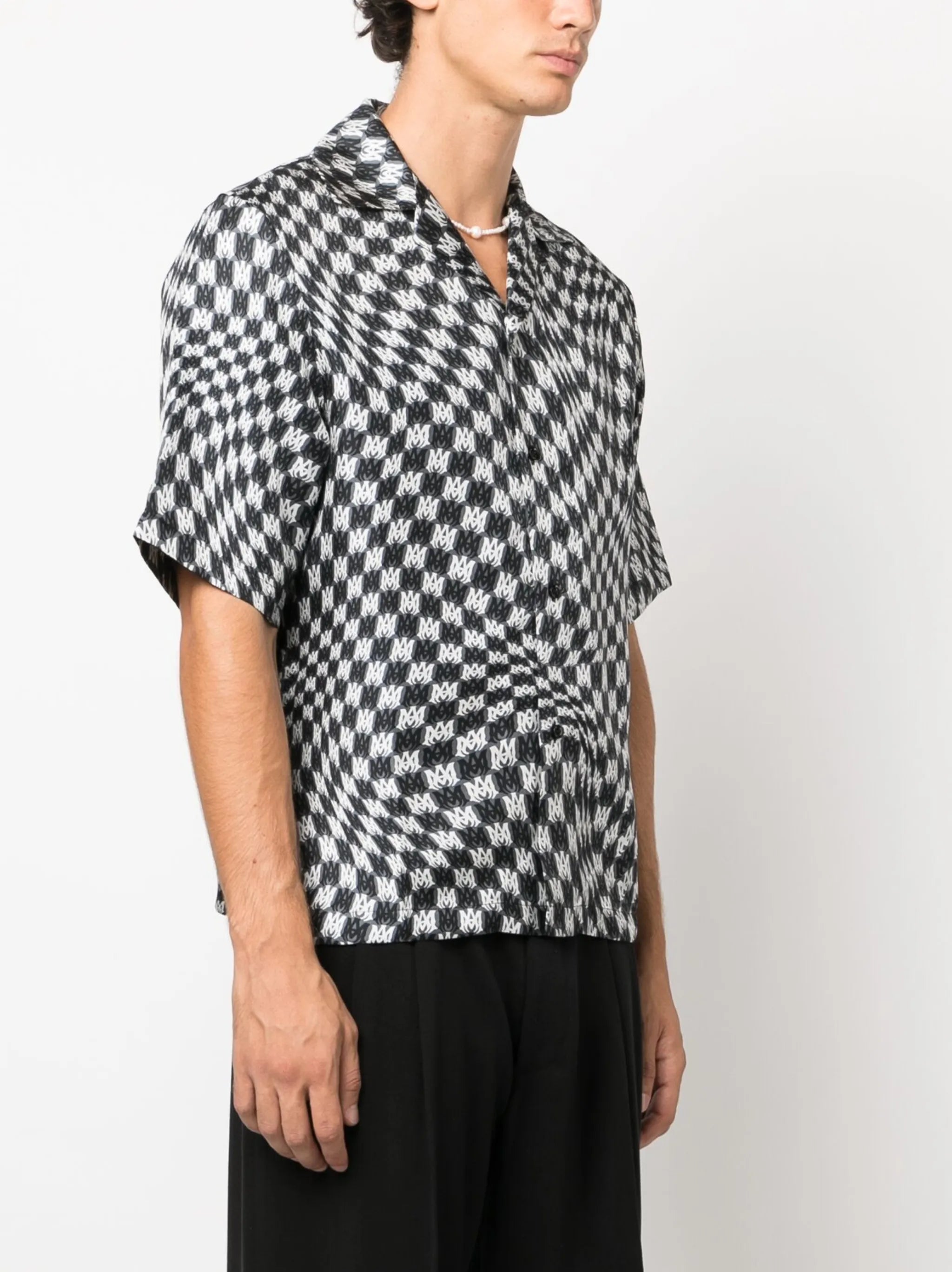 checkerboard-print silk shirt