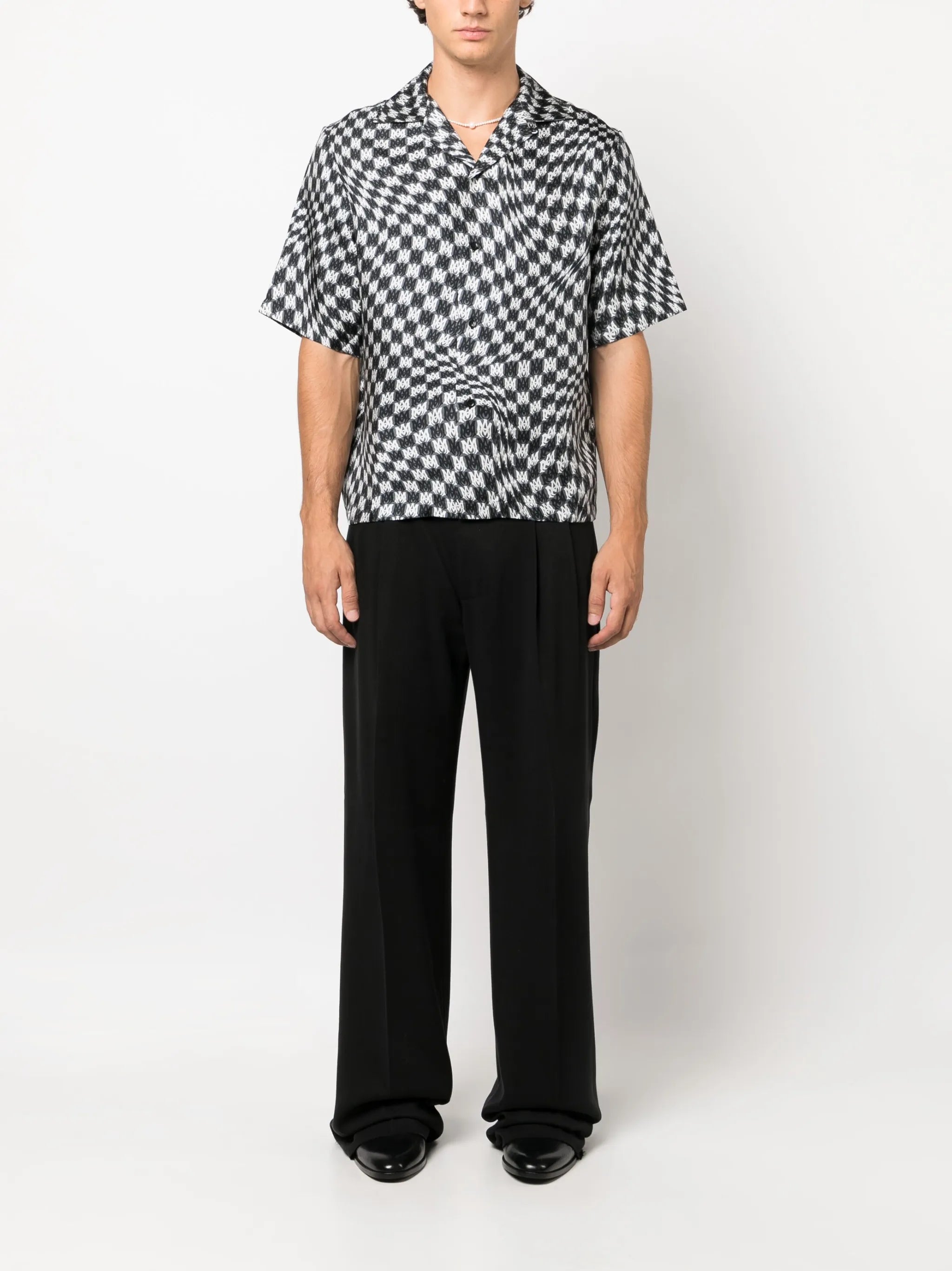 checkerboard-print silk shirt