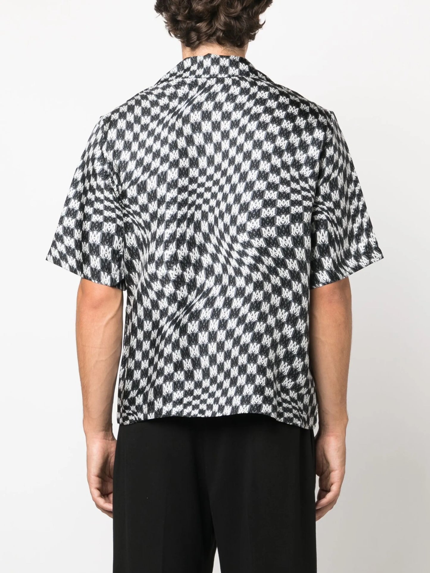 checkerboard-print silk shirt