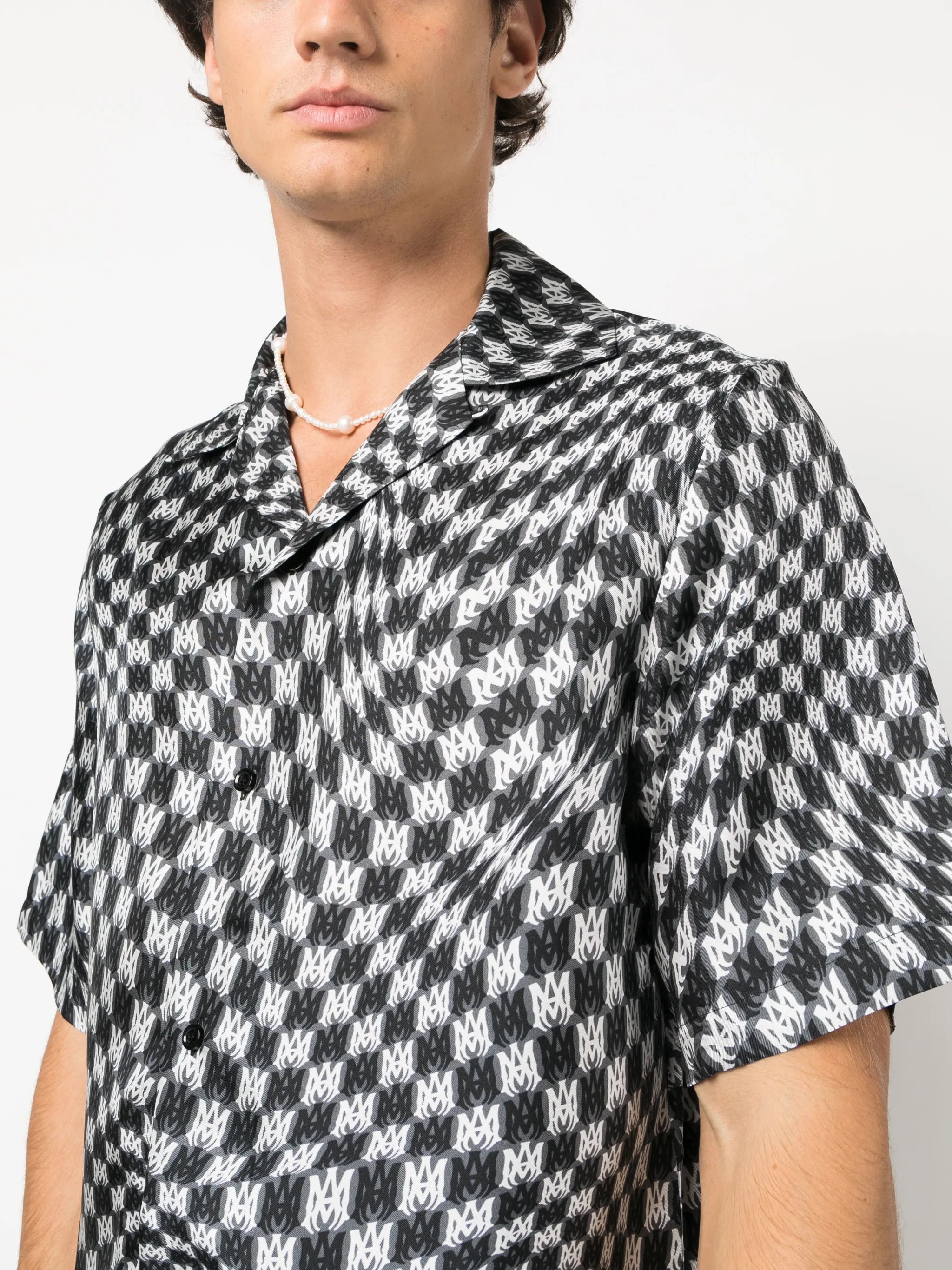 checkerboard-print silk shirt