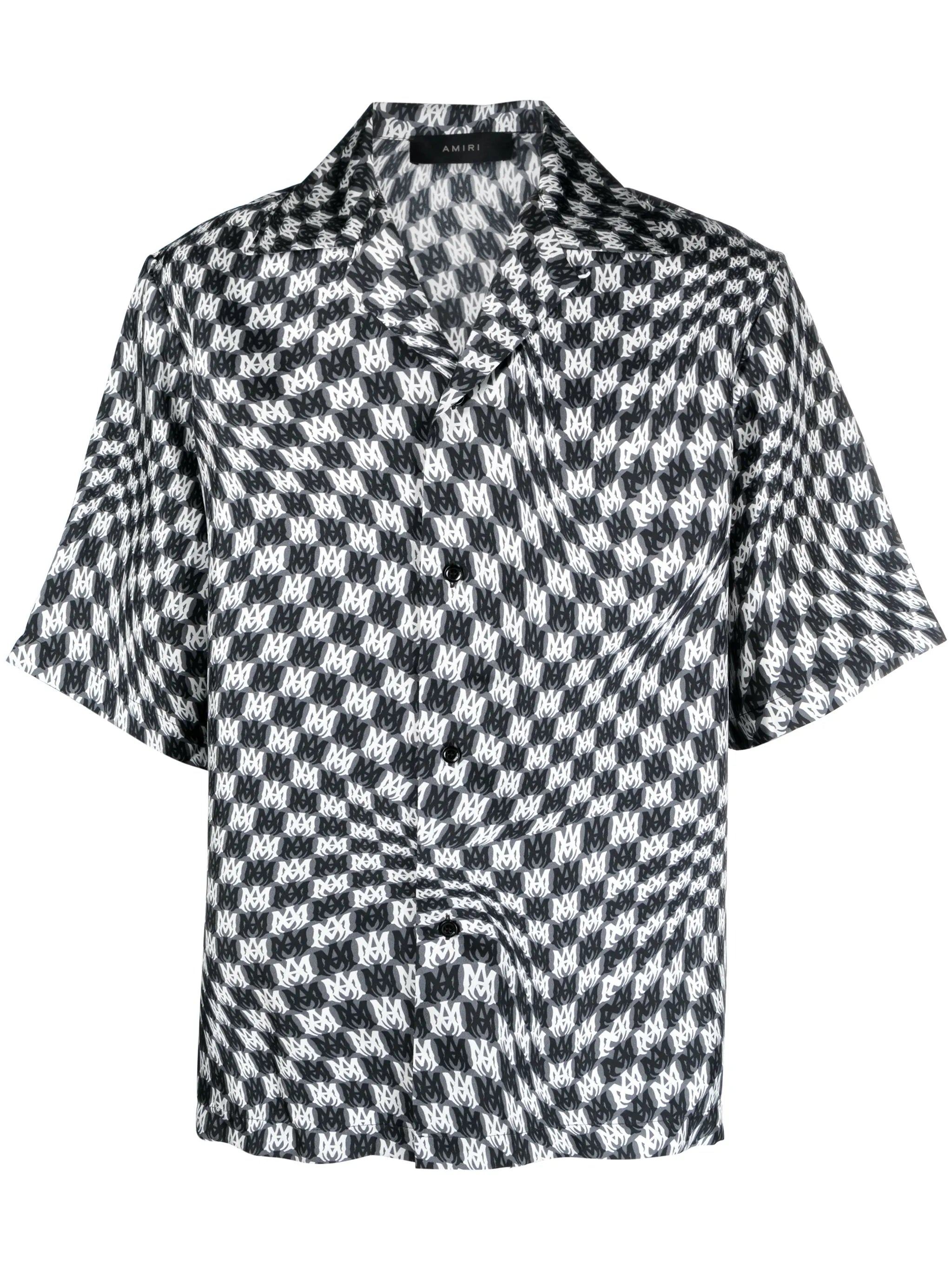 checkerboard-print silk shirt