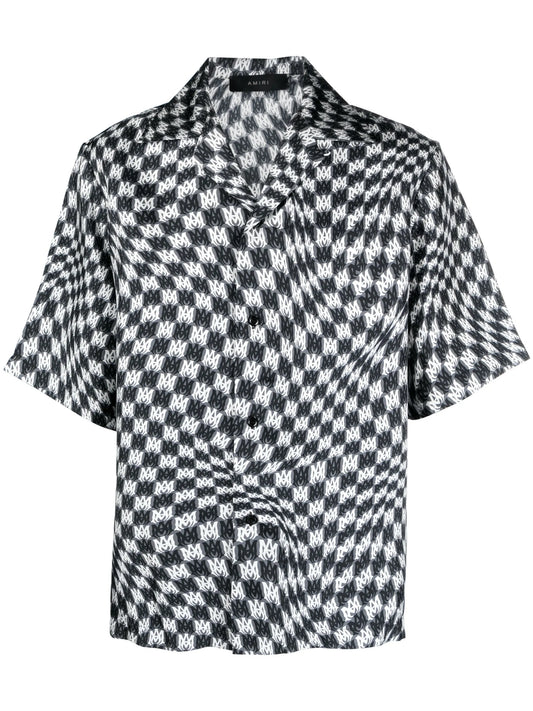 checkerboard-print silk shirt