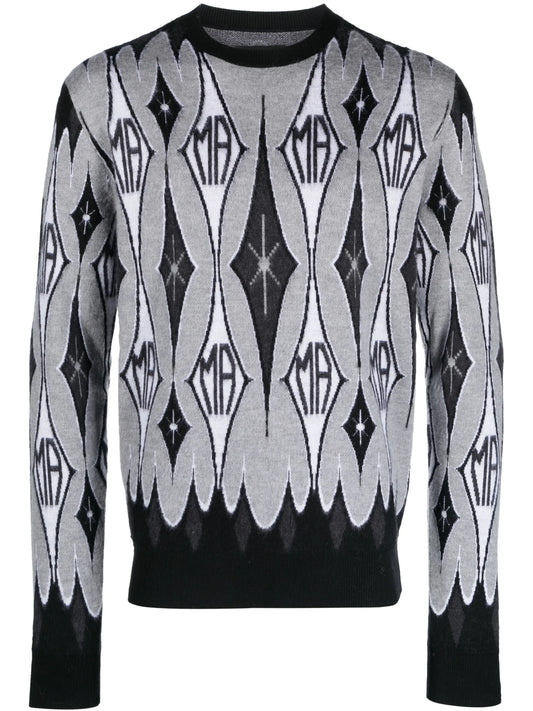 argyle ribbed wool jumper