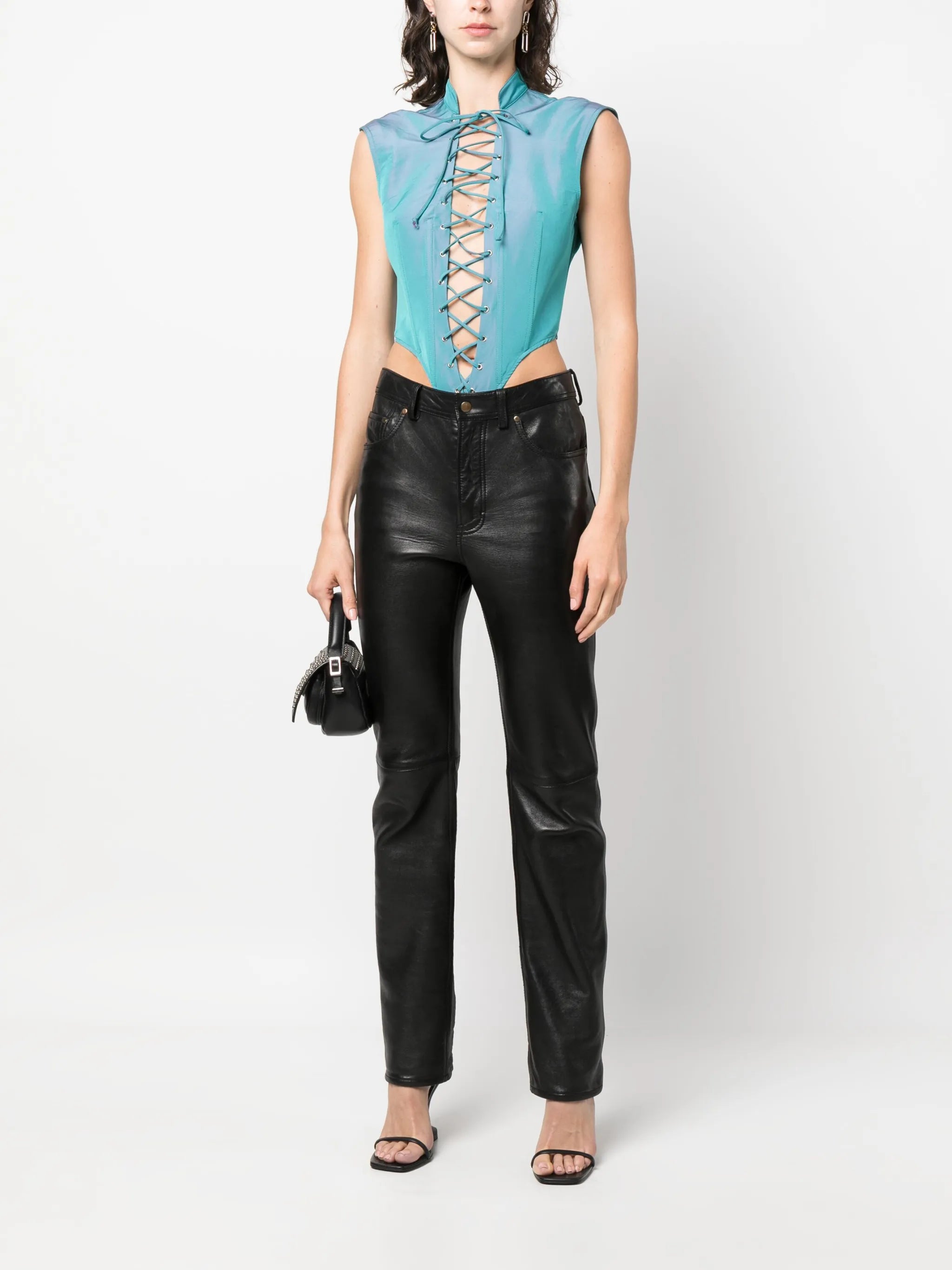 sleeveless lace-up bodysuit