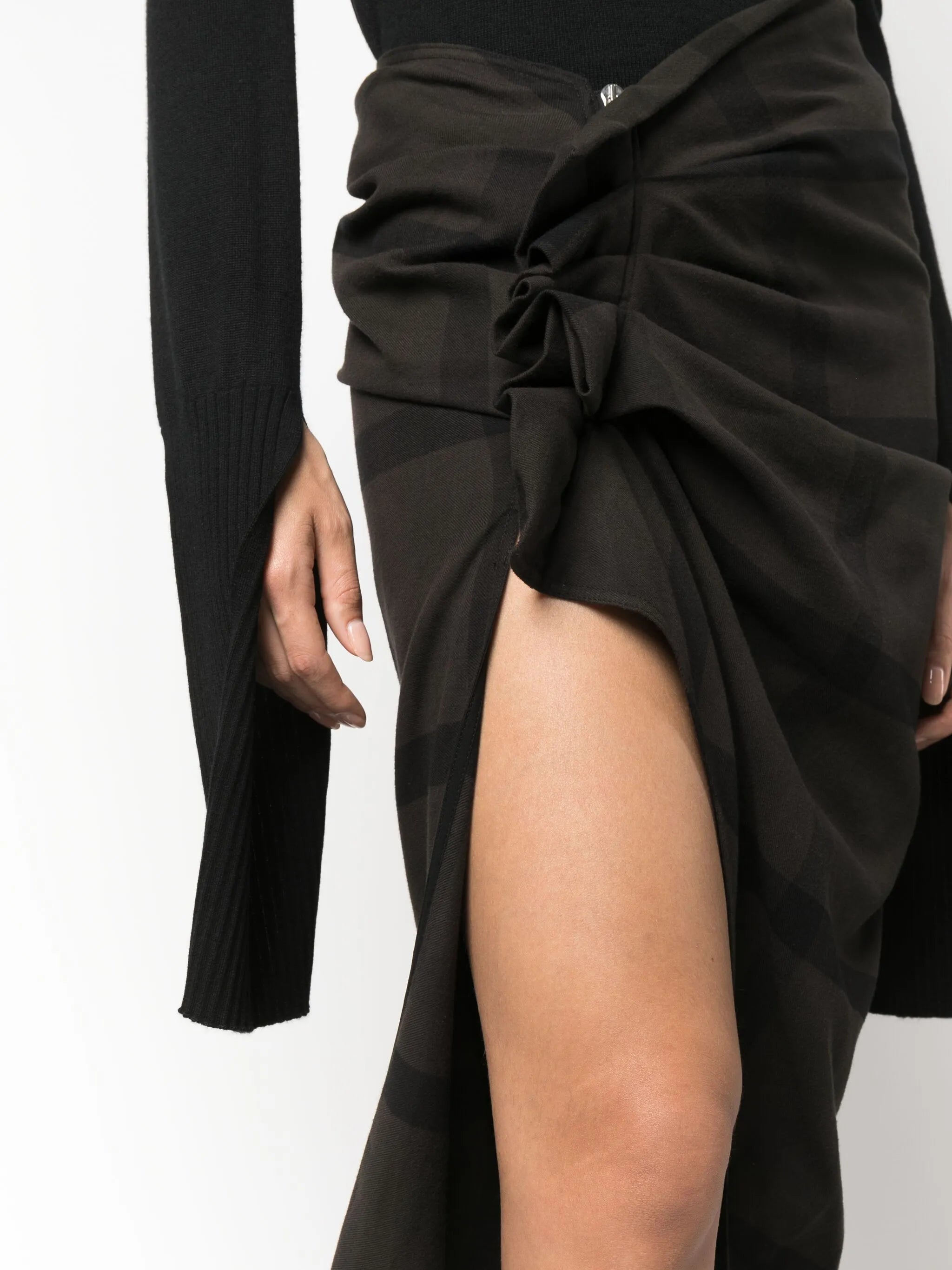 Edfu plaid draped train skirt