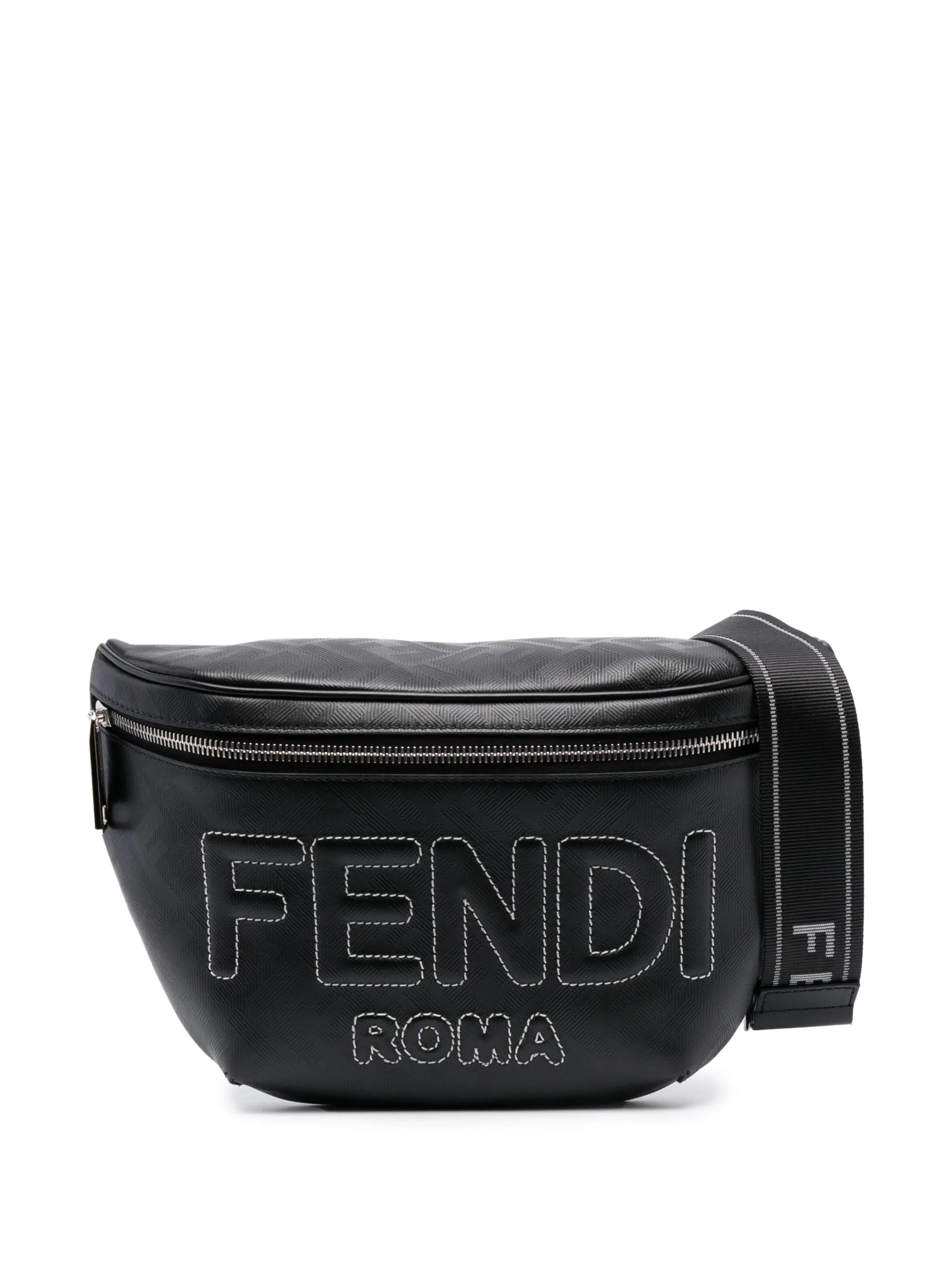 logo-embossed leather belt bag