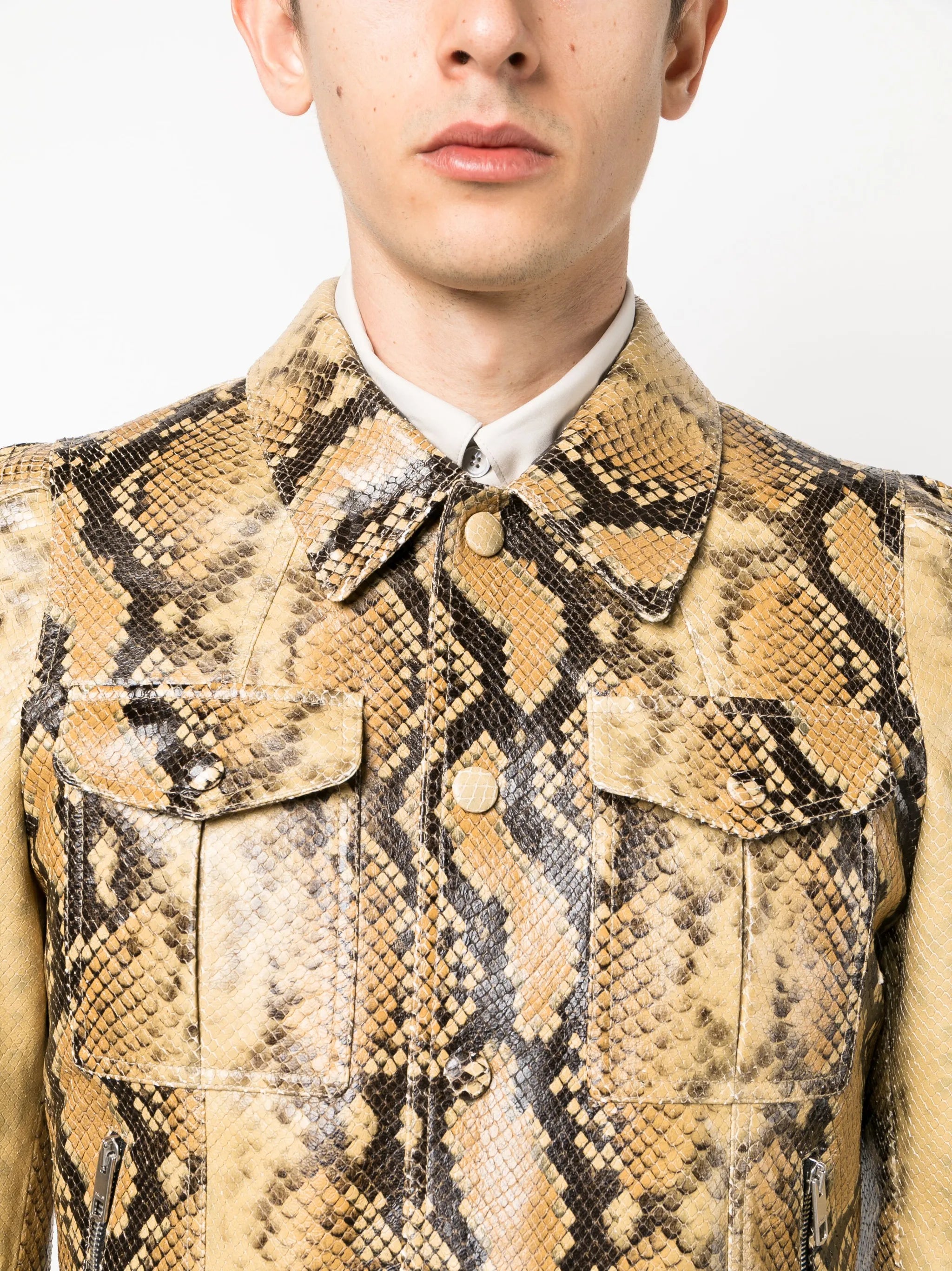 snakeskin-print leather jacket