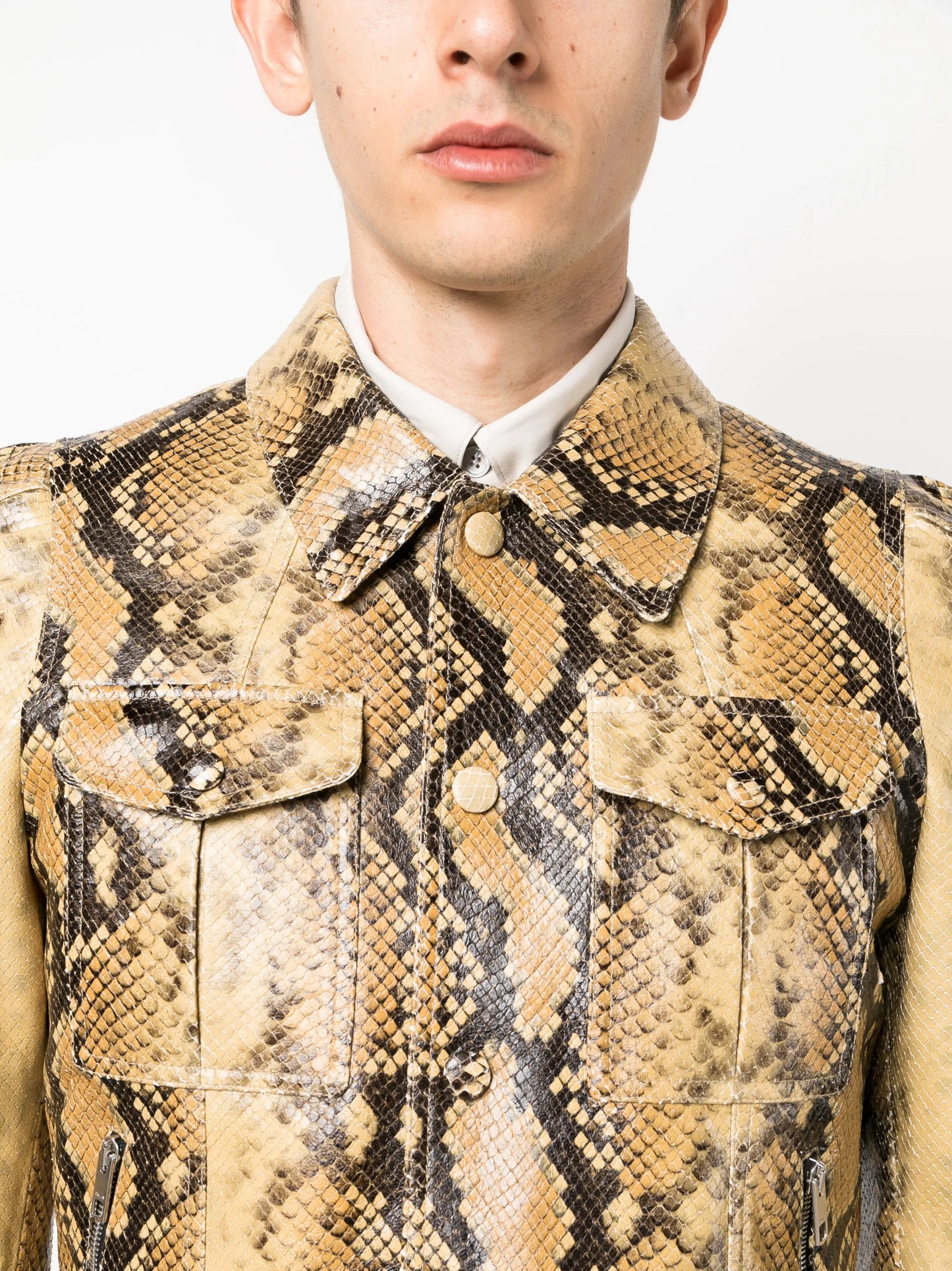 snakeskin-print leather jacket