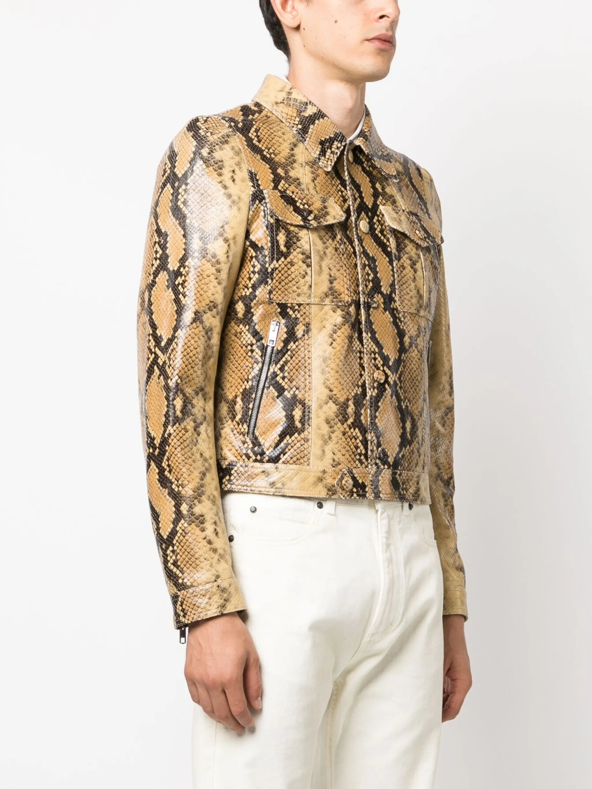 snakeskin-print leather jacket