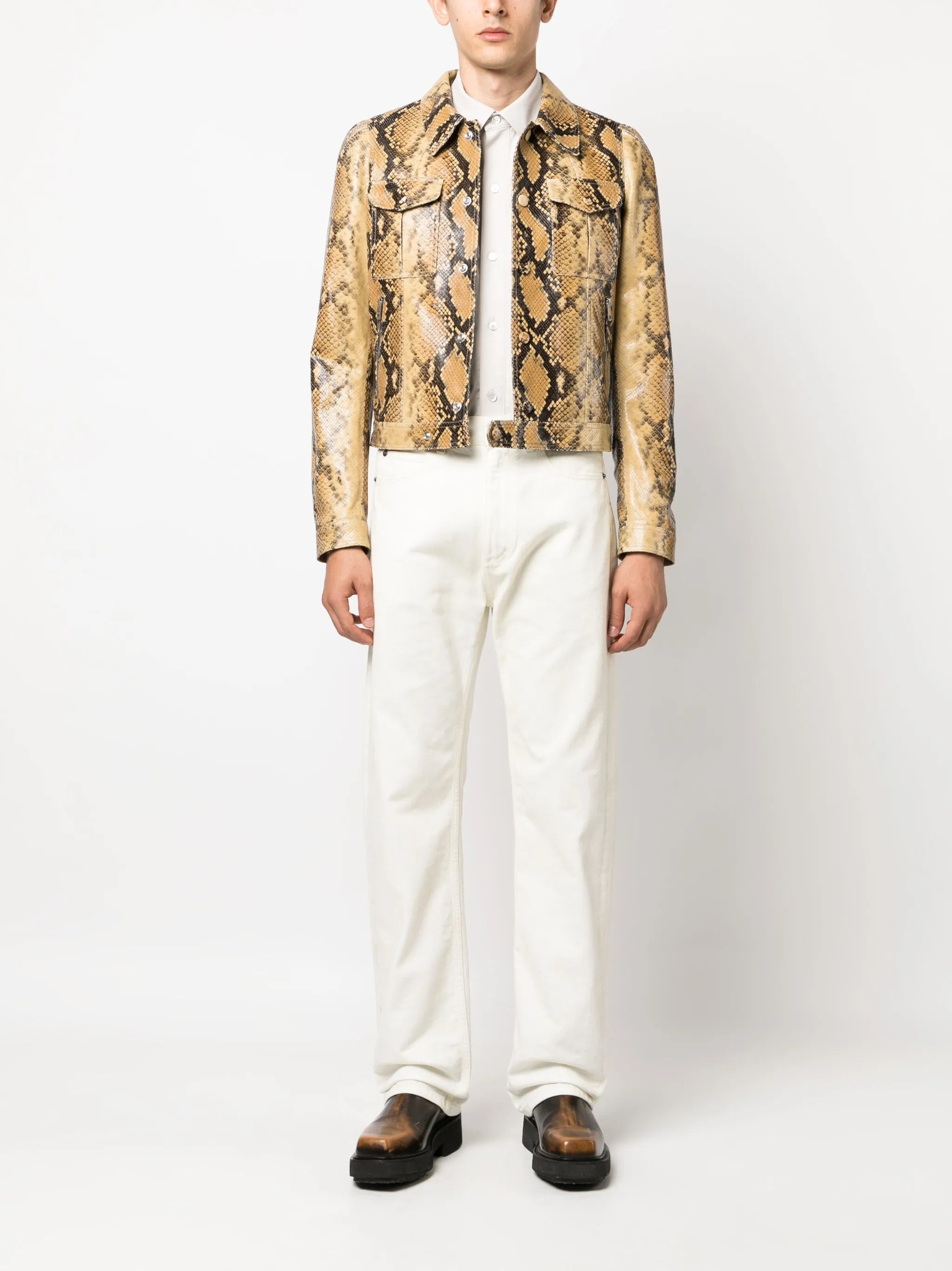 snakeskin-print leather jacket