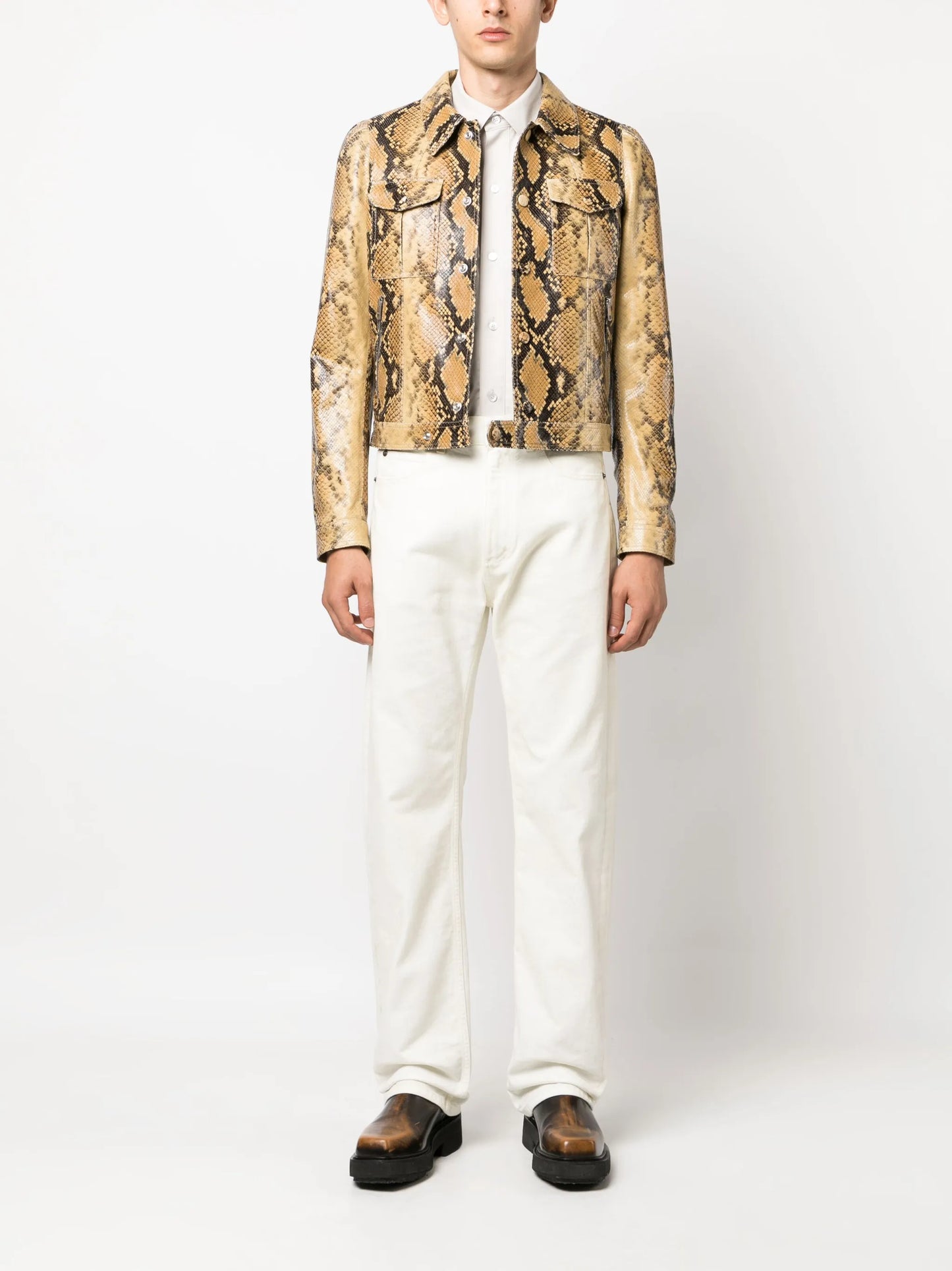 snakeskin-print leather jacket