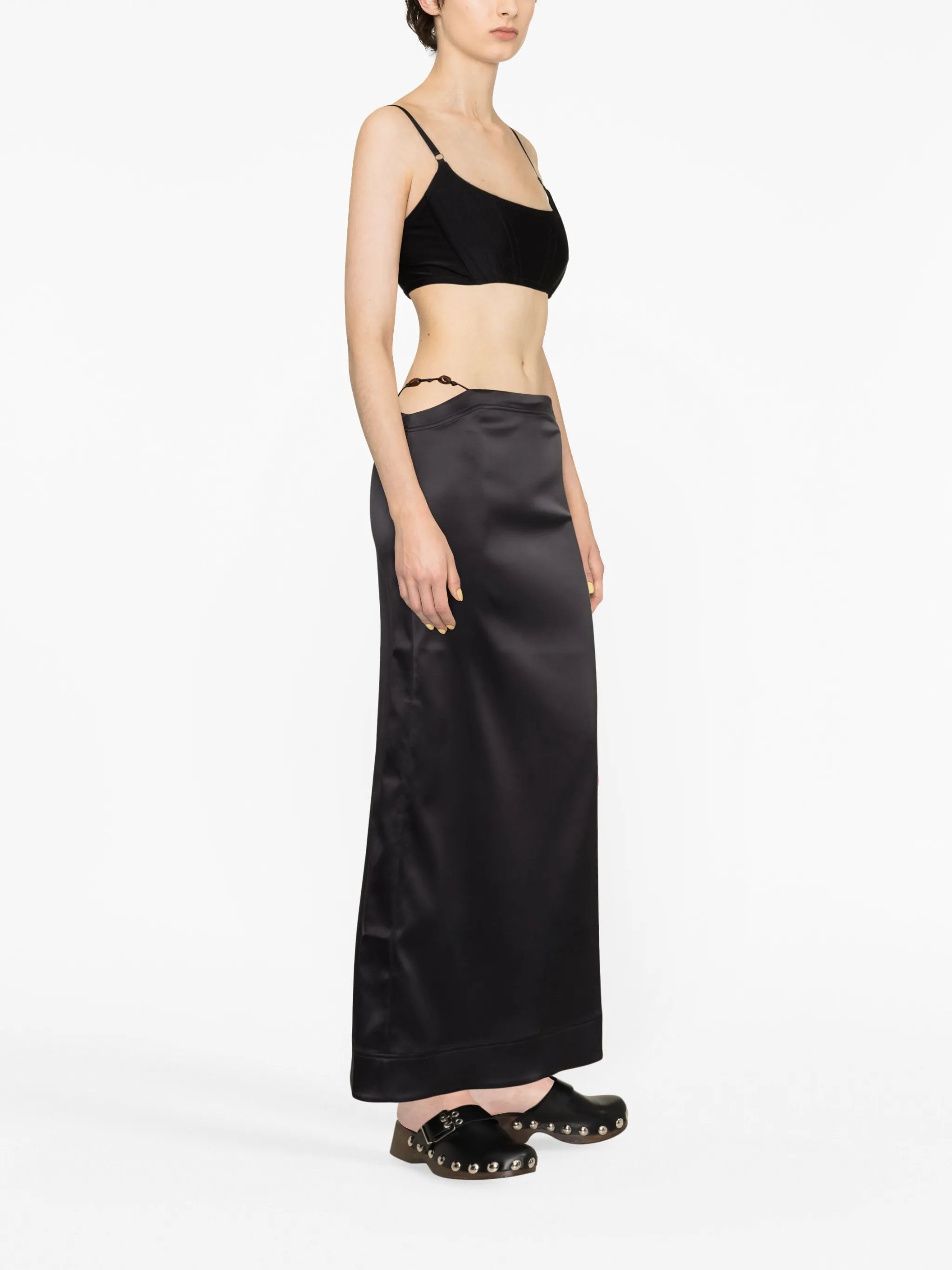 bead-detailing satin maxi skirt
