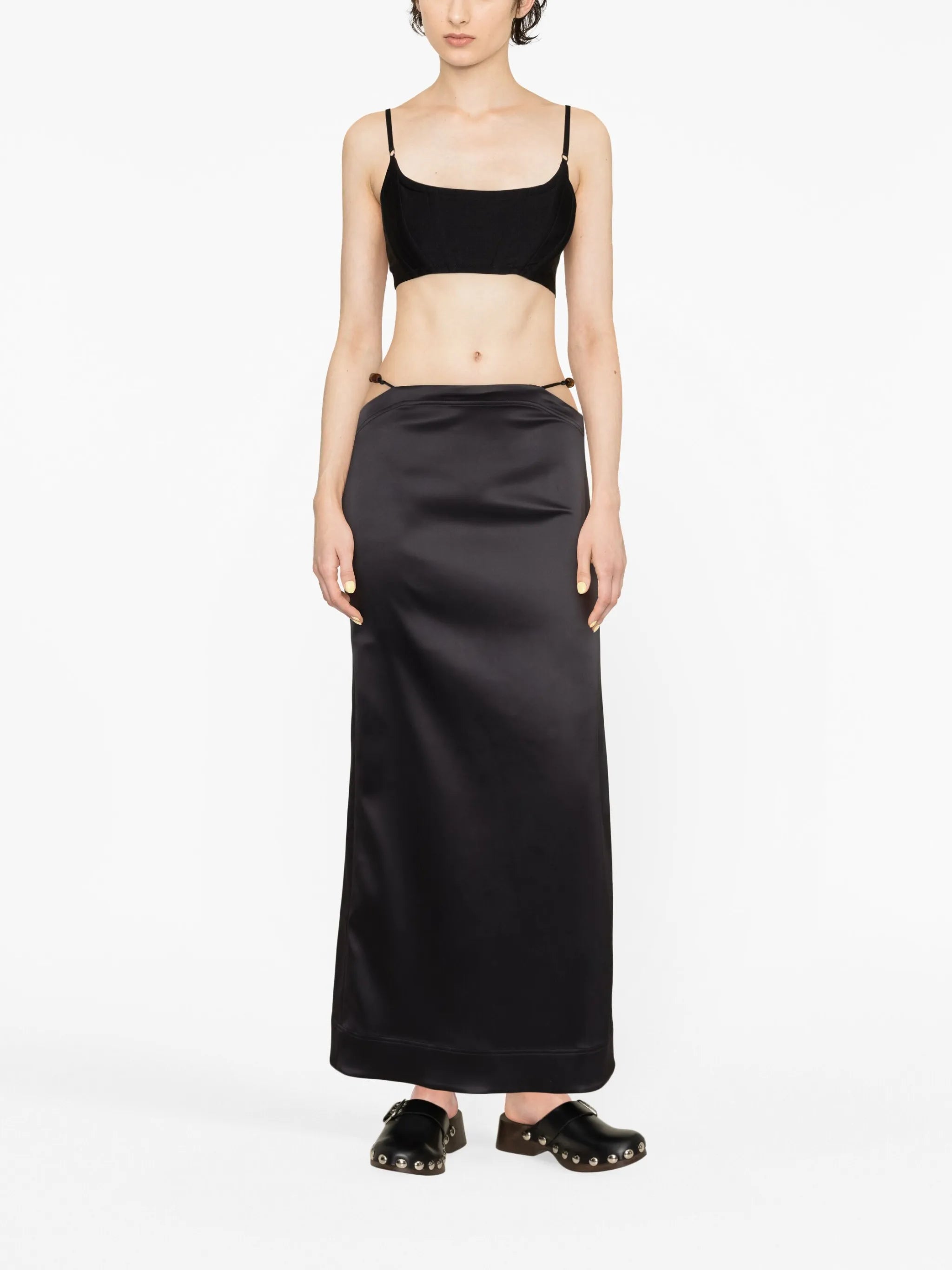 bead-detailing satin maxi skirt