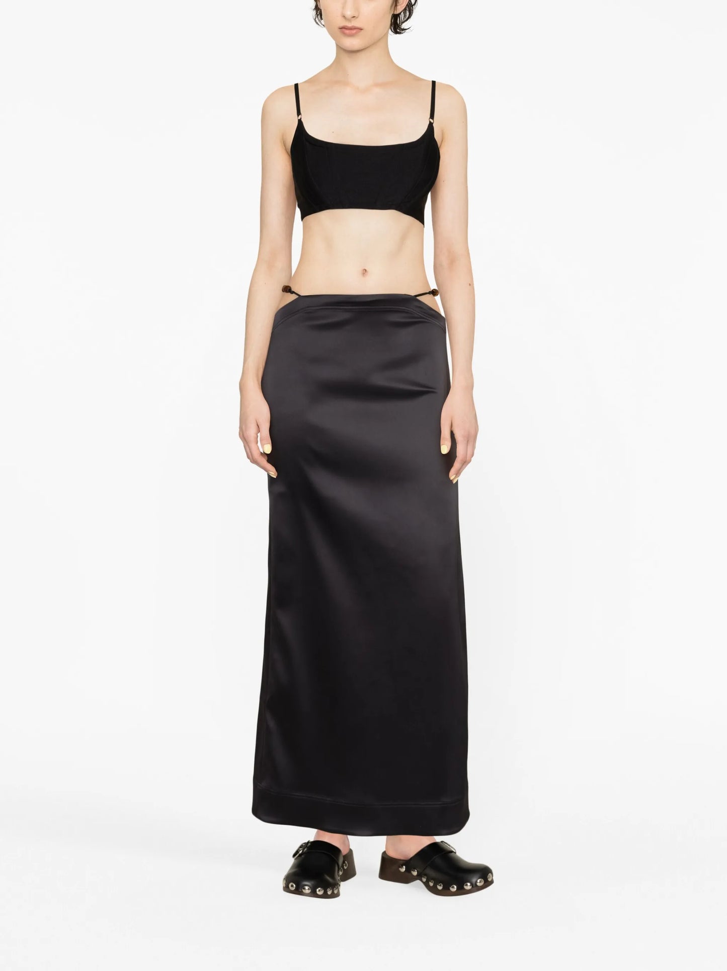 bead-detailing satin maxi skirt
