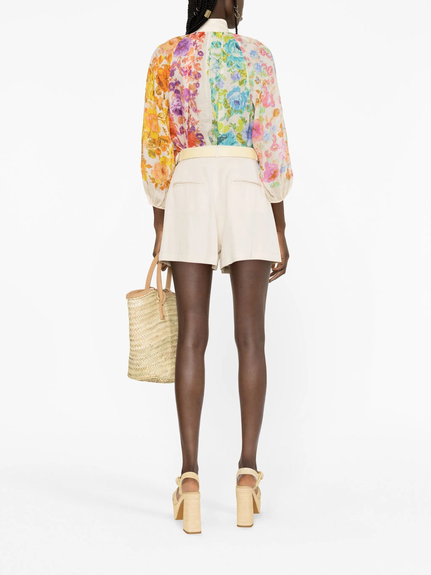 floral-print ramie blouse