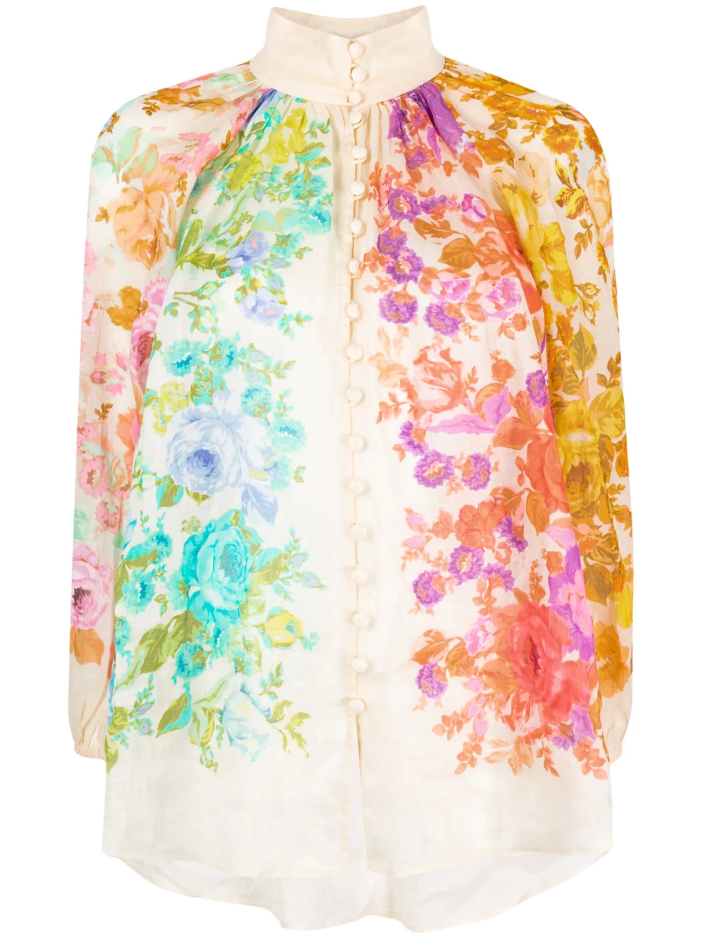 floral-print ramie blouse