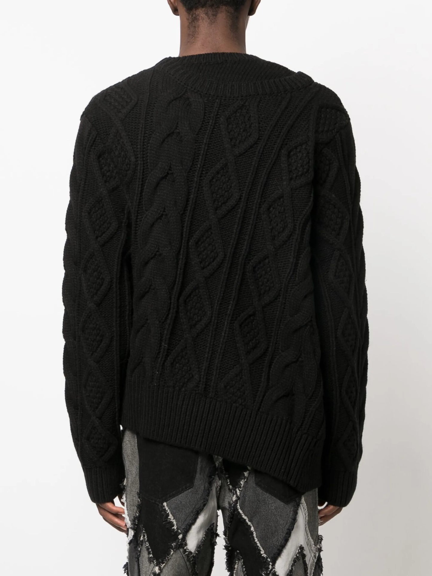 Double-collar cable-knit jumper