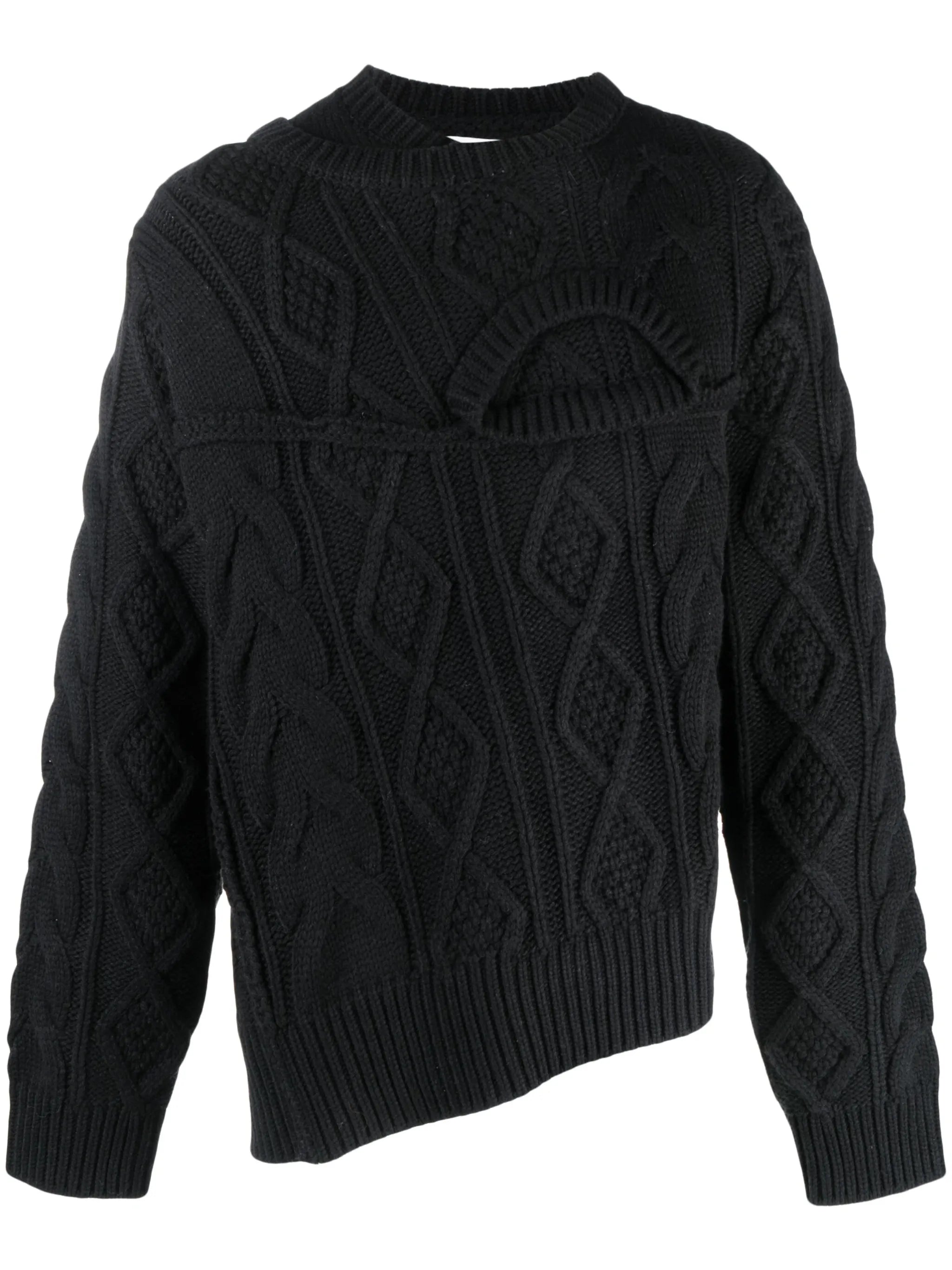 Double-collar cable-knit jumper