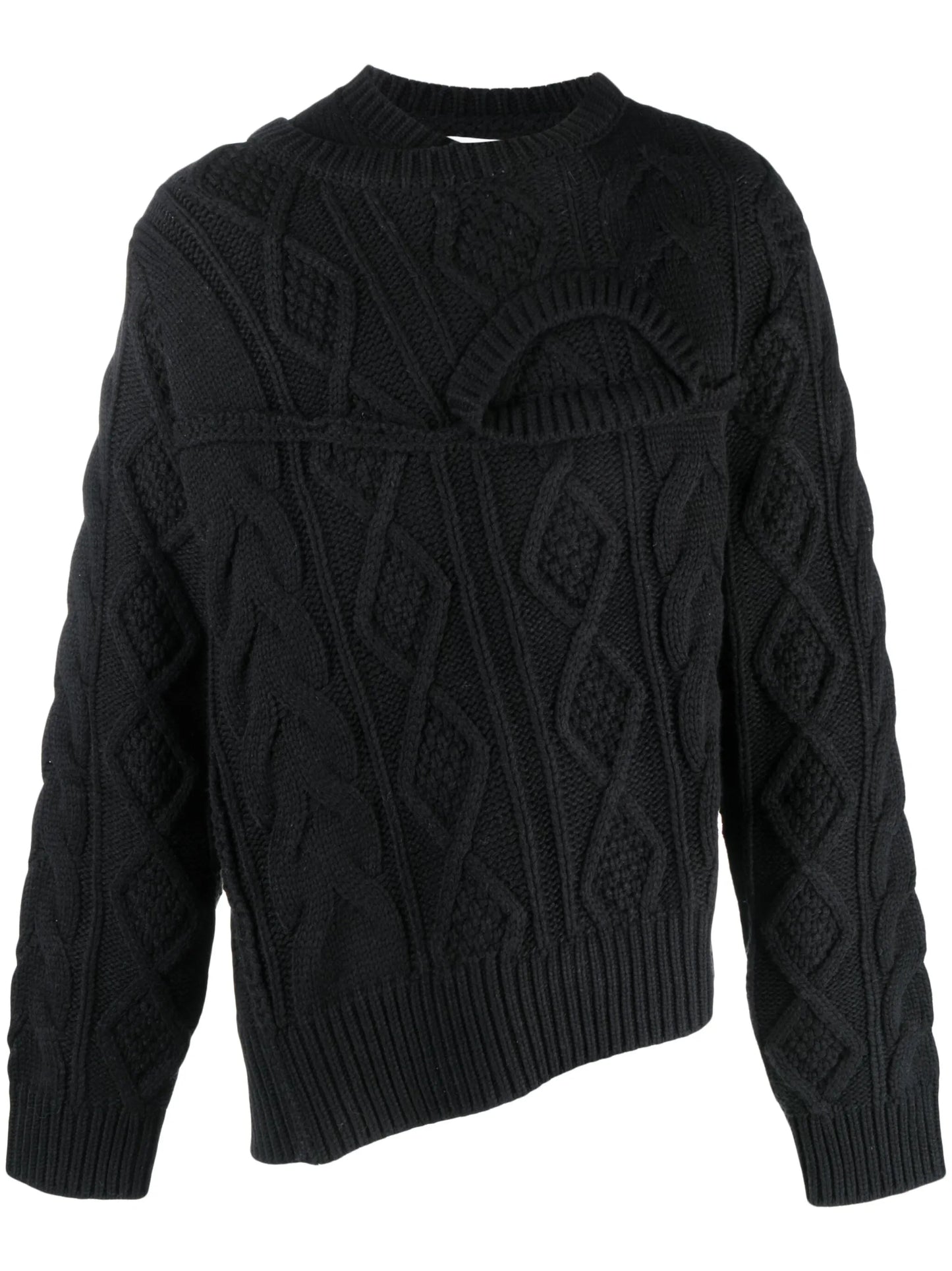 Double-collar cable-knit jumper