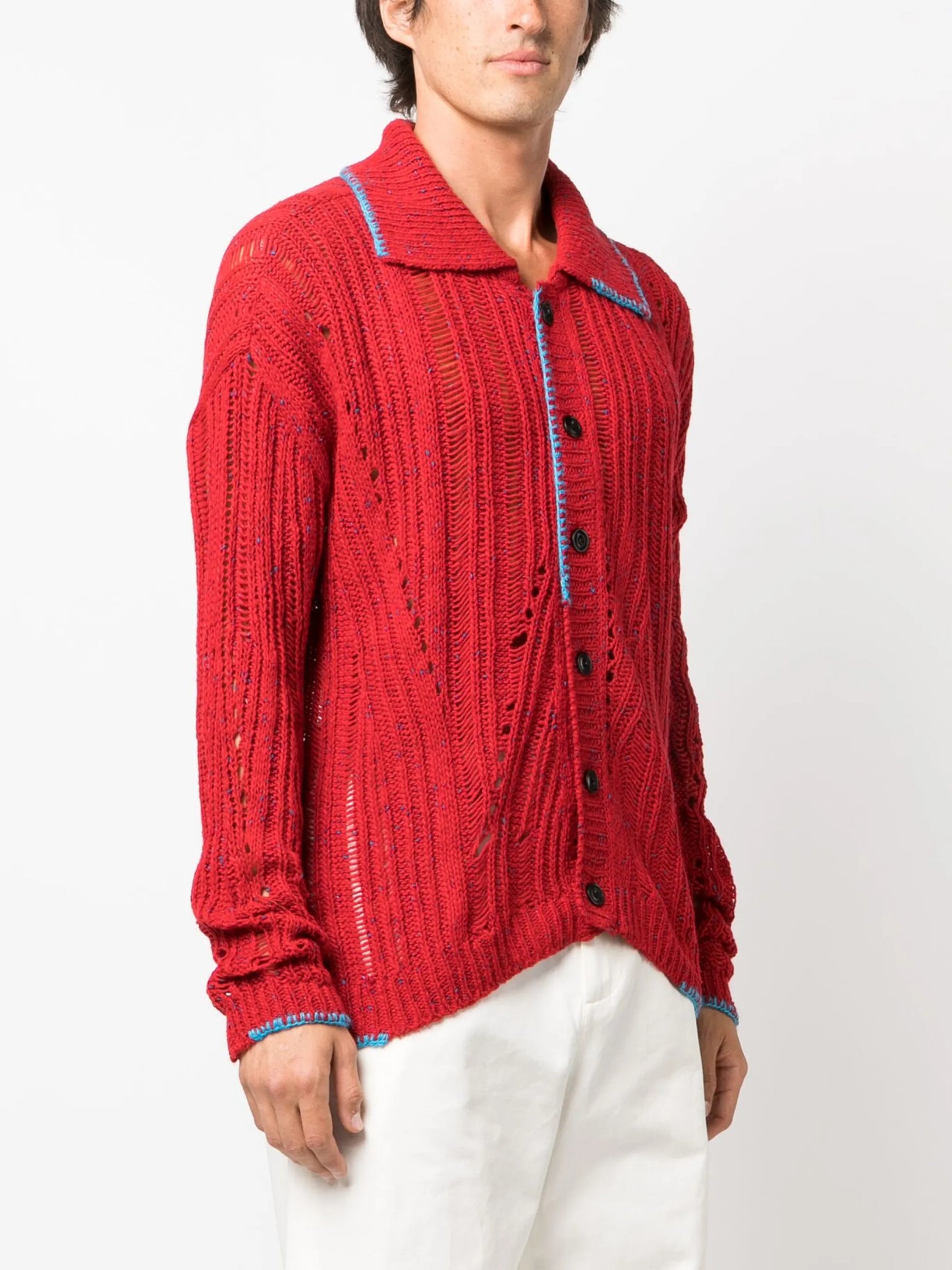 perforated-detail button-up cardigan