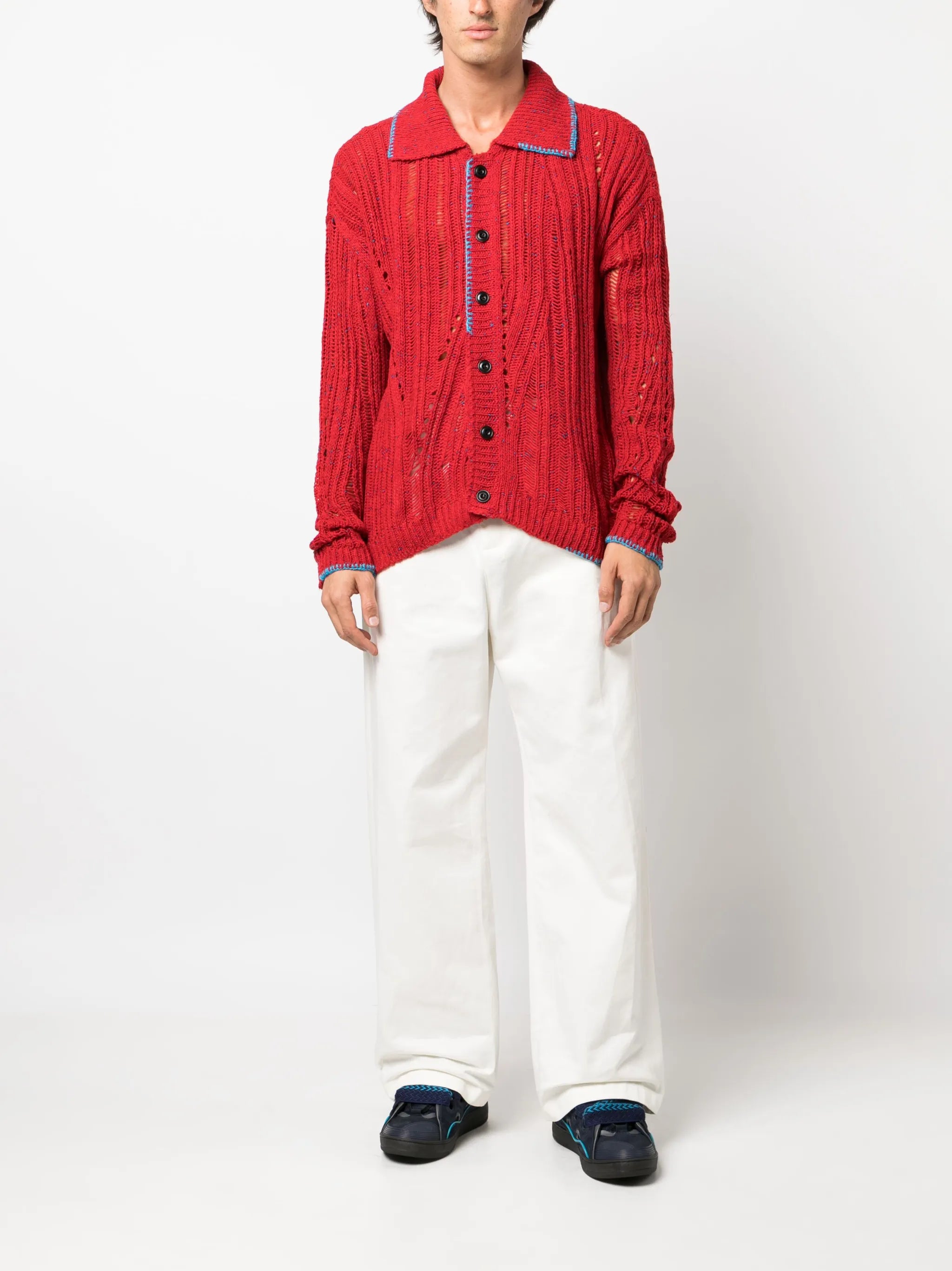 perforated-detail button-up cardigan