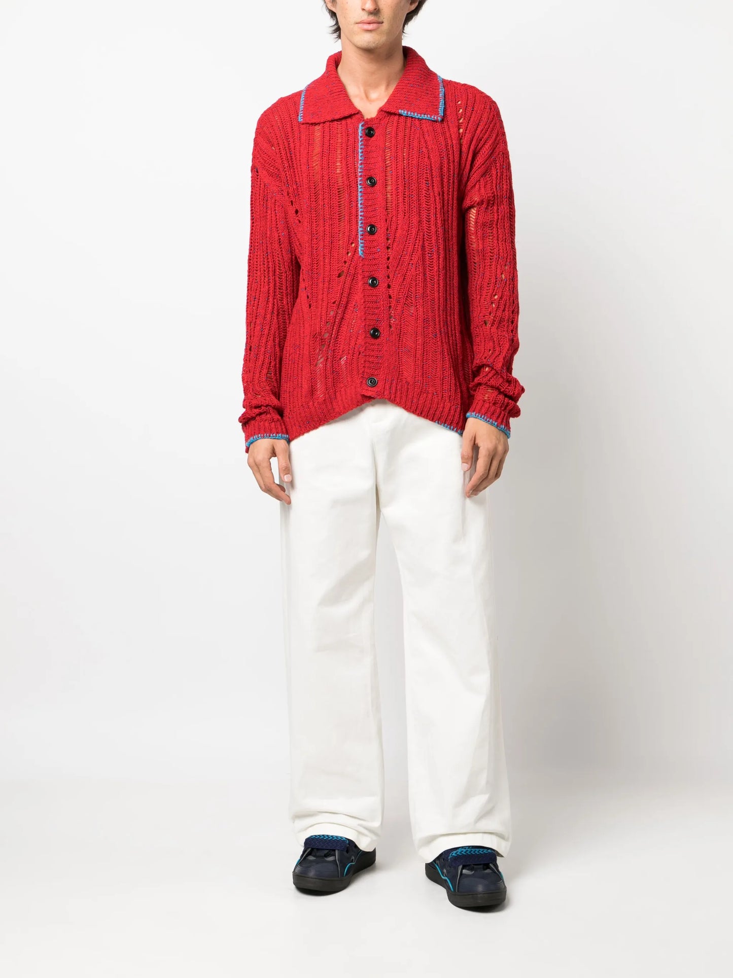 perforated-detail button-up cardigan
