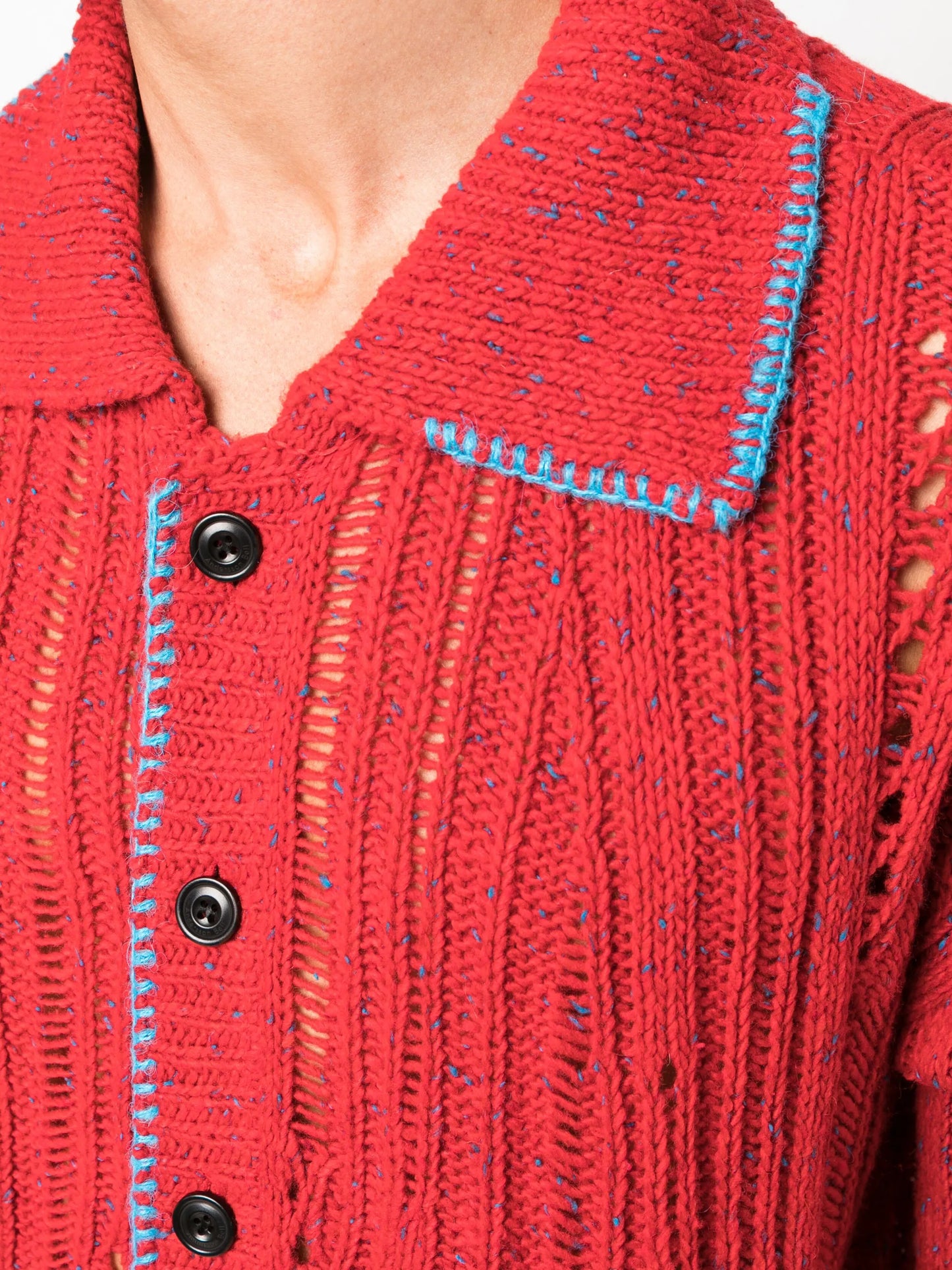 perforated-detail button-up cardigan